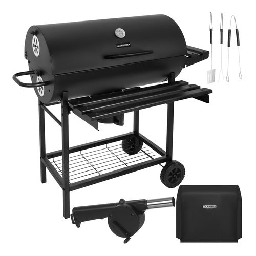 Charcoal Garden Grill with Cover, Thermometer, Shelves