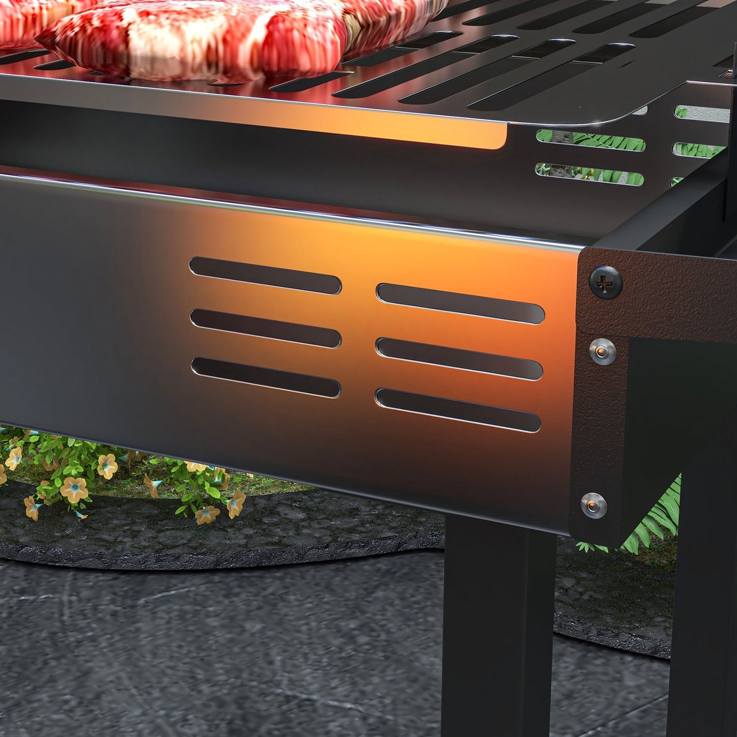 Folding stainless steel charcoal grill with rotisserie kit
