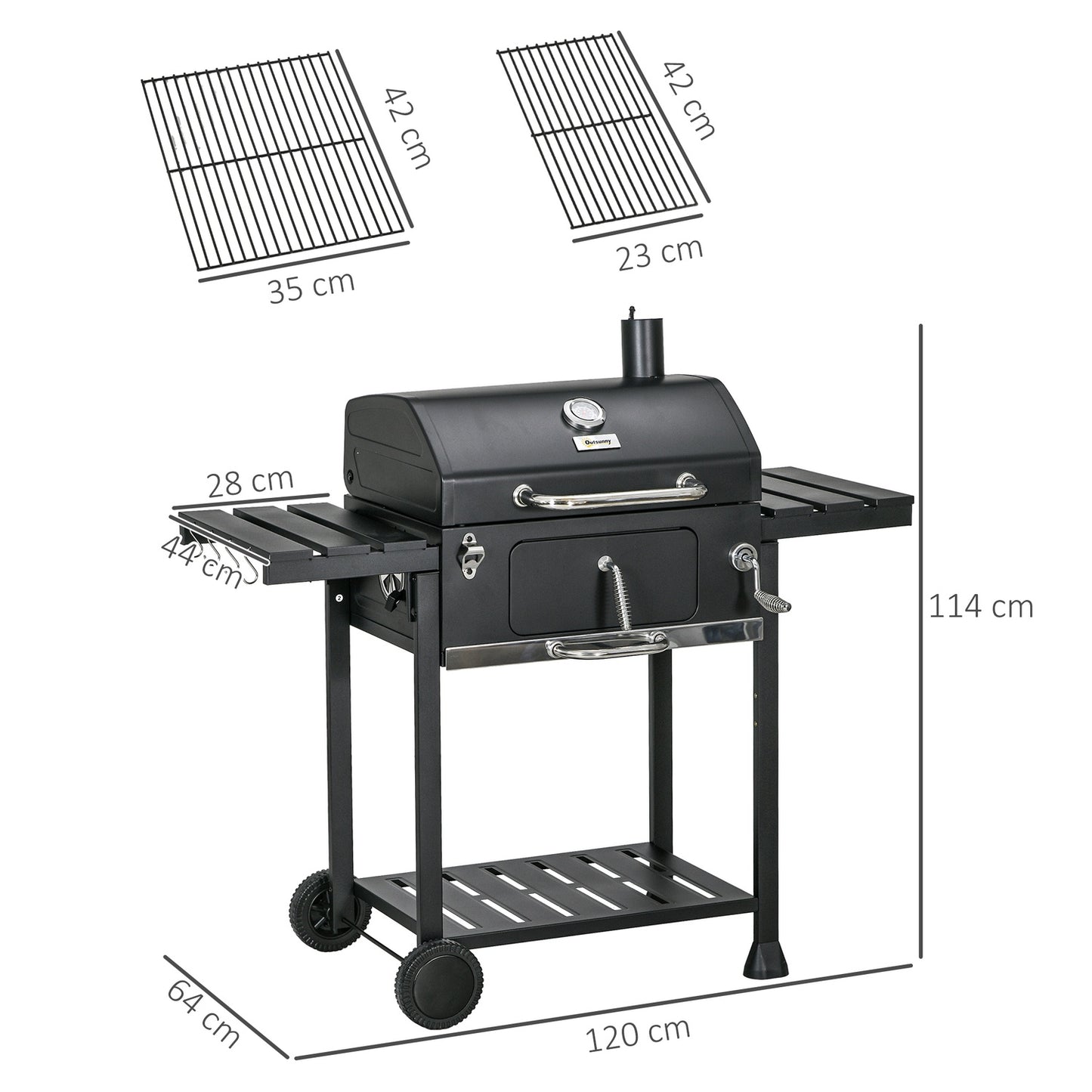 Charcoal camping grill with double rack & collapsible shelf