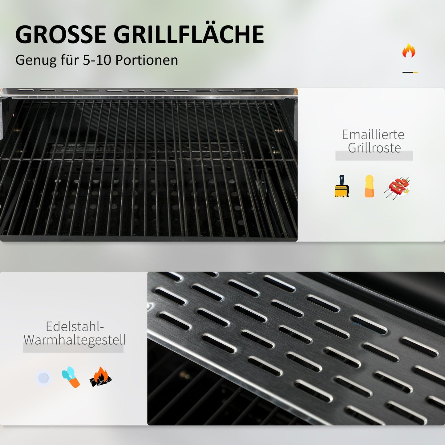 Charcoal camping grill with double rack & collapsible shelf
