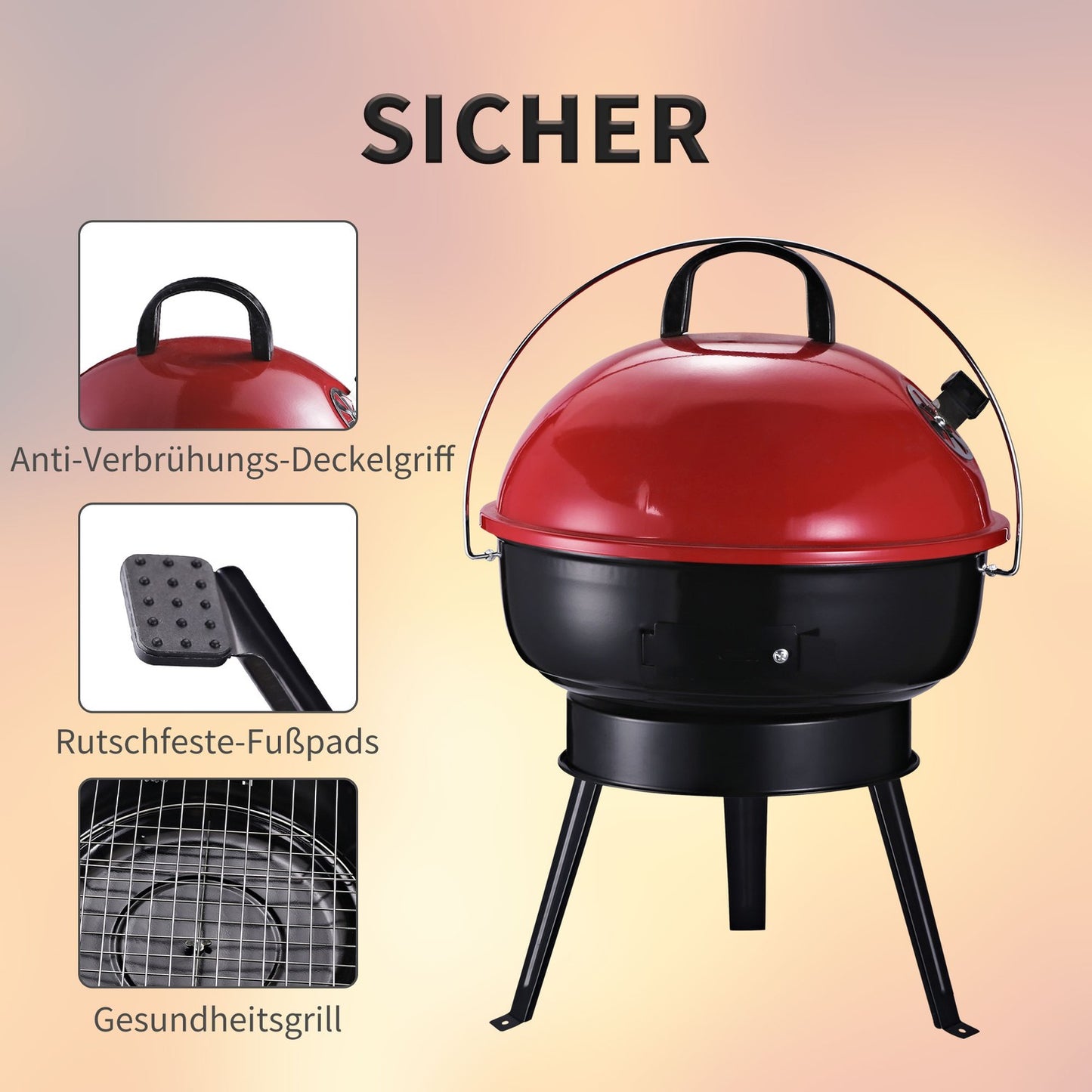 Portable charcoal grill with wind protection, metal