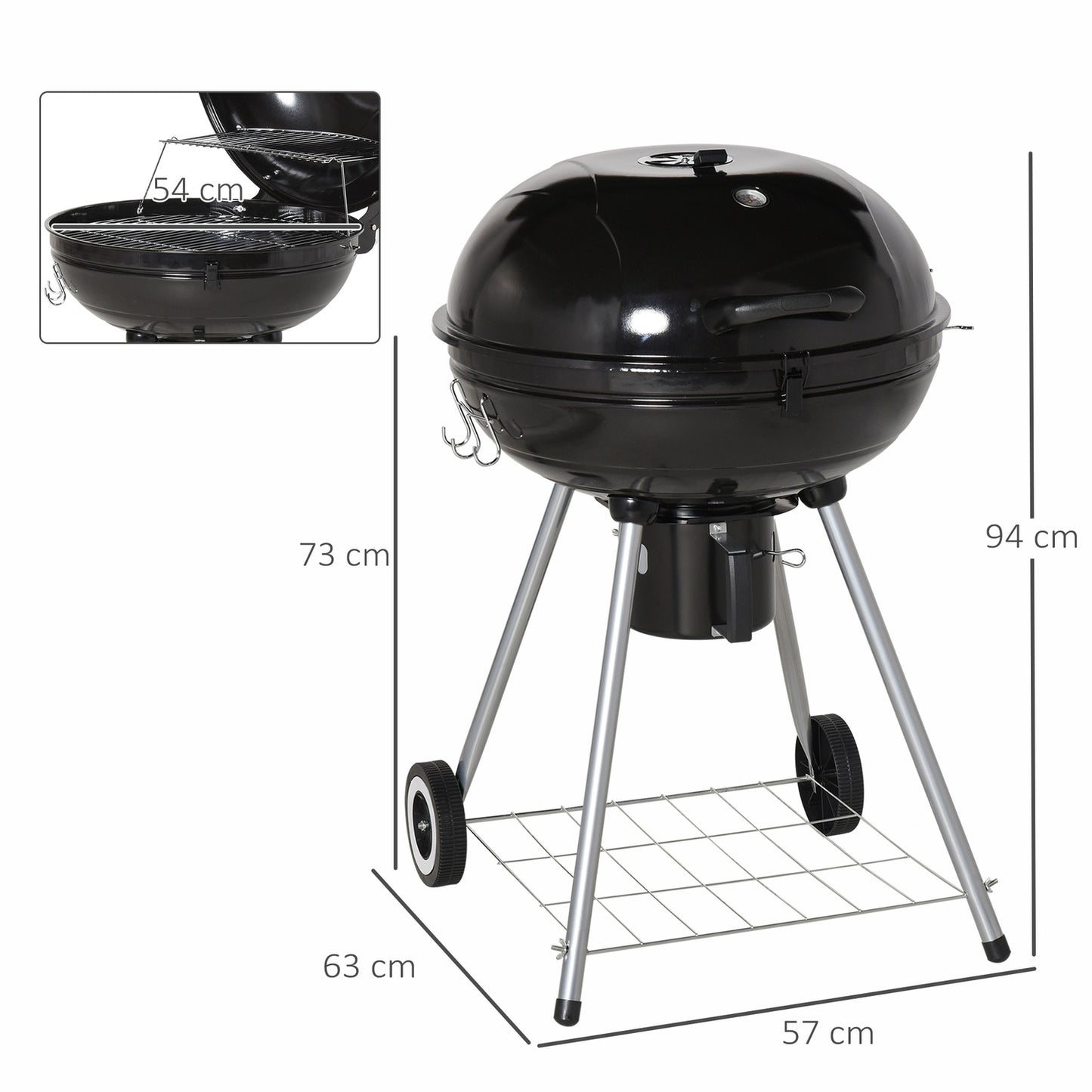 Charcoal grill with ash catcher, 57 cm diameter