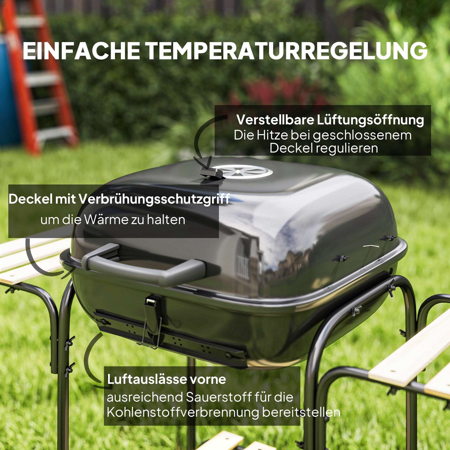 Charcoal Grill with Lockable Lid, Steel Frame, 1840 cm² Cooking Area