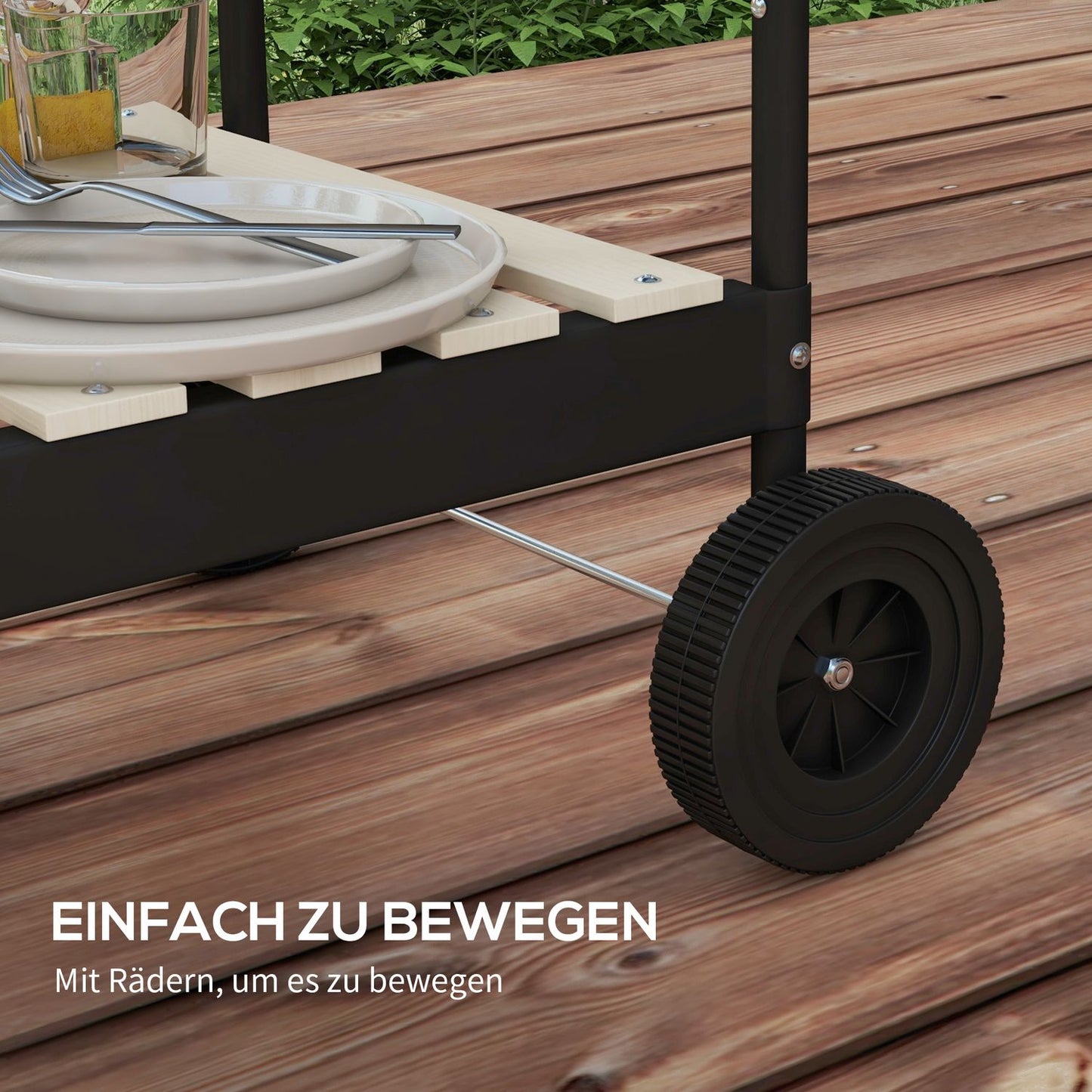 Metal charcoal grill - adjustable grid, wheels, shelf