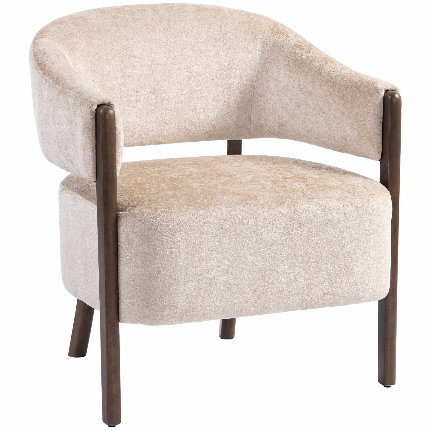 Chenille Armchair with Solid Wood Frame, Beige