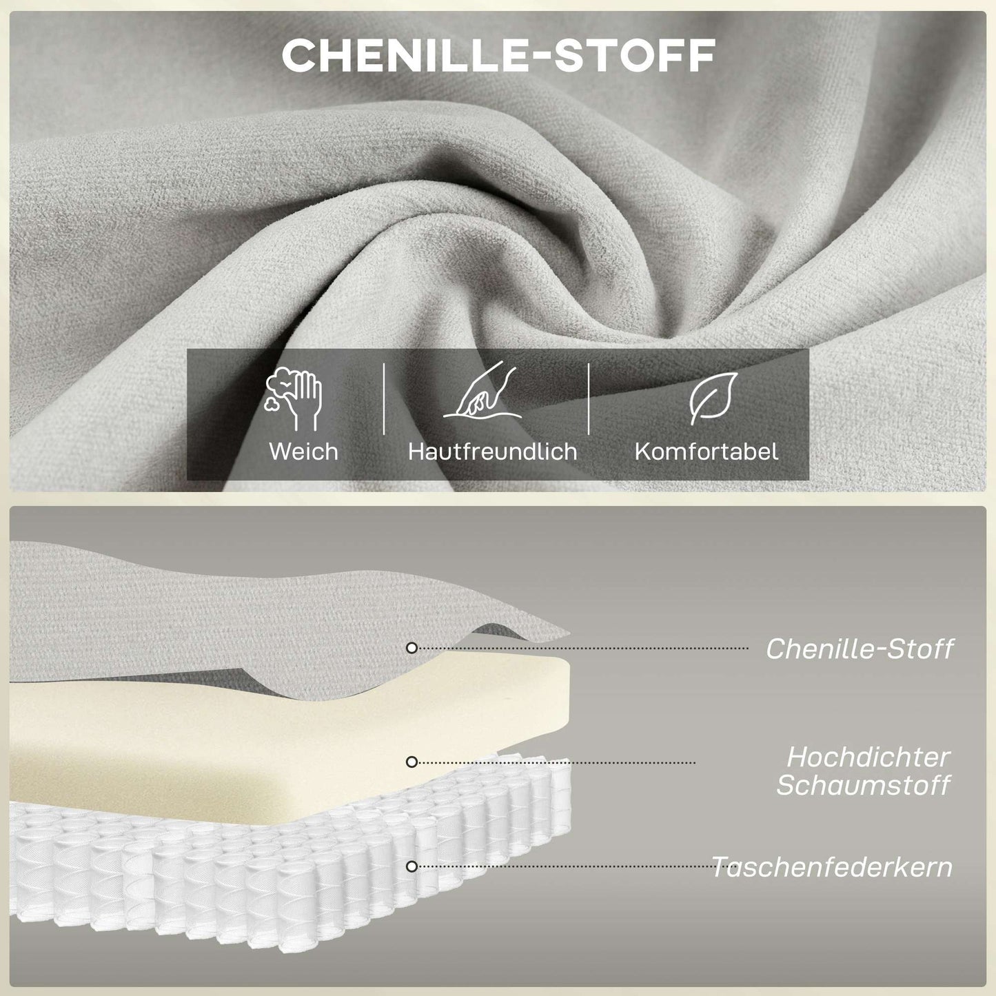 Chenille Loveseat Sofa, Cream, 24cm Cushion, High Back