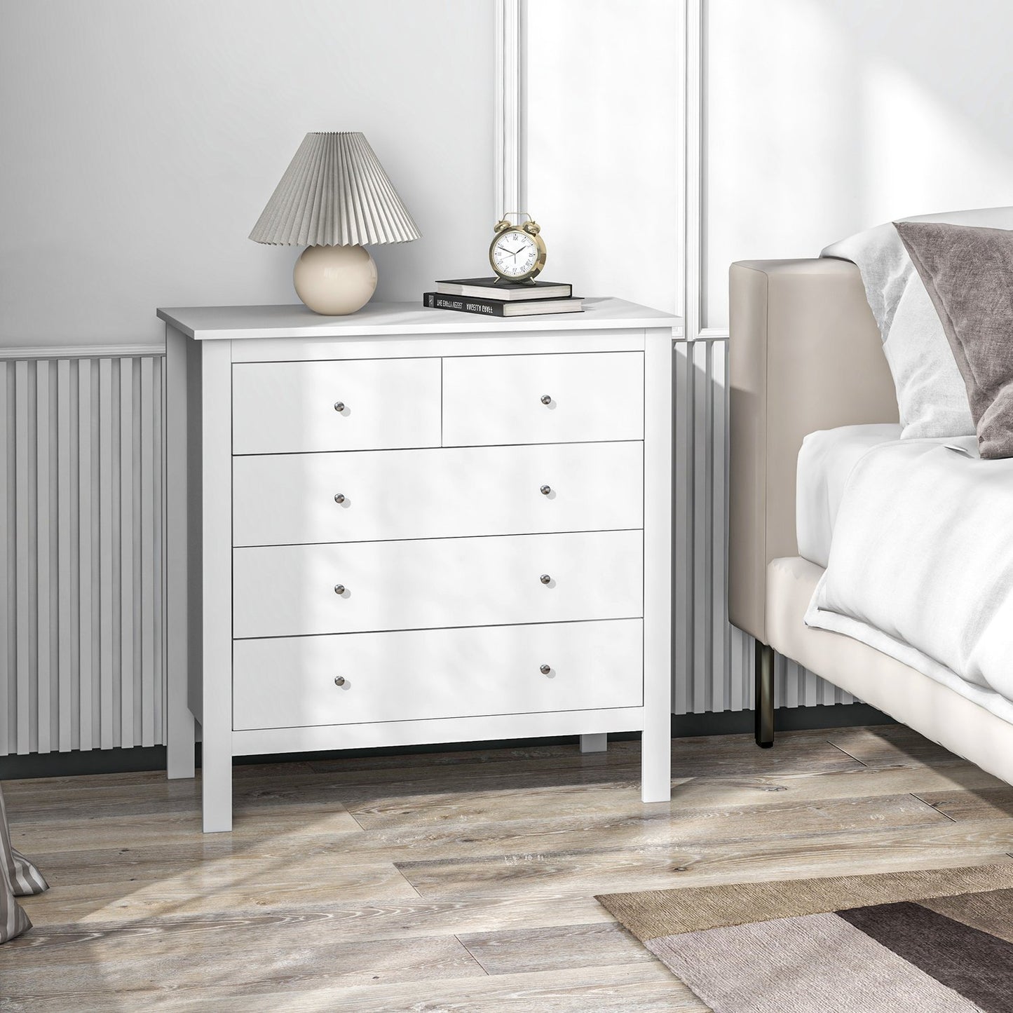 White dresser with 5 drawers, anti-tilt, 79x39.5x80.5 cm