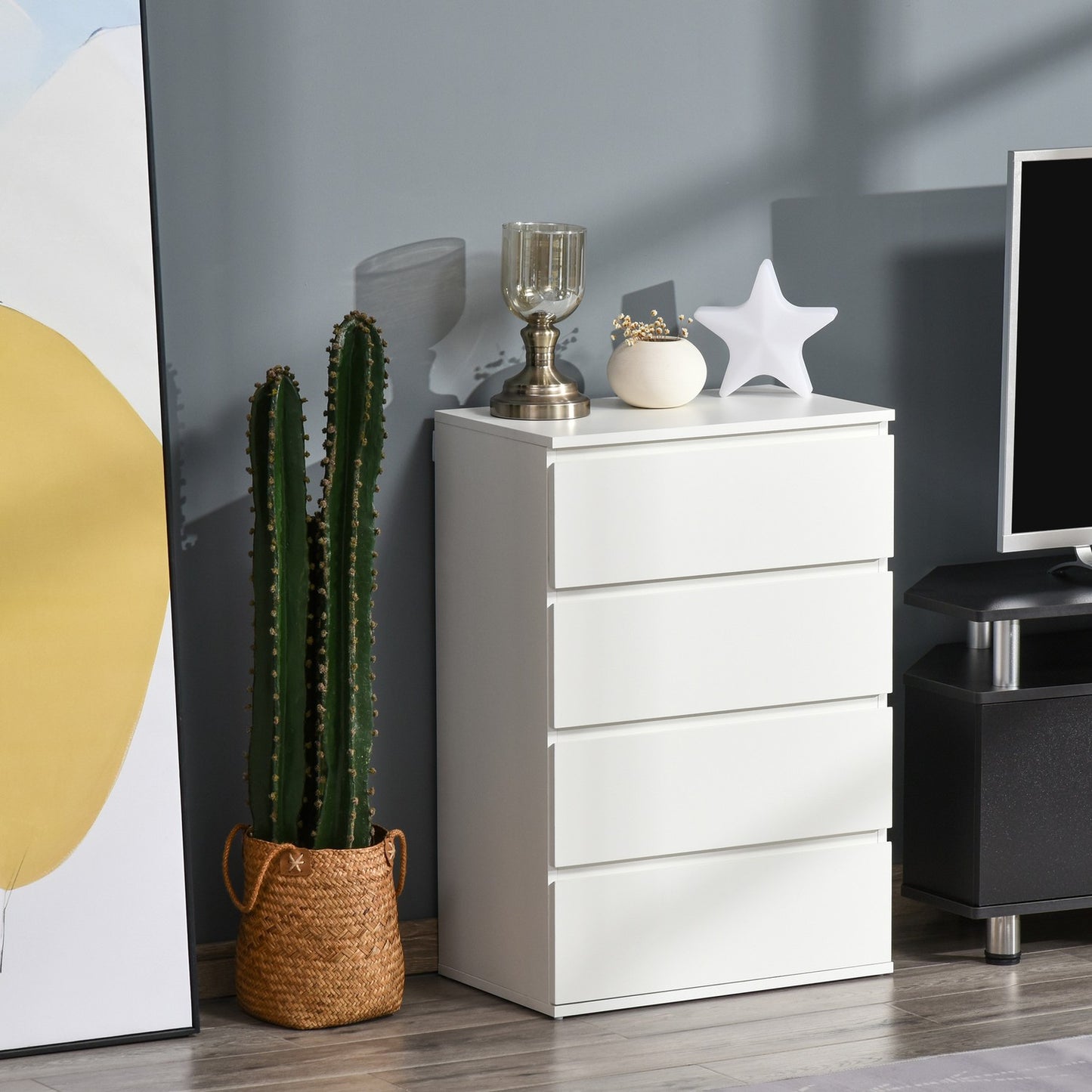 White dresser - Sideboard with 4 drawers with anti-tip