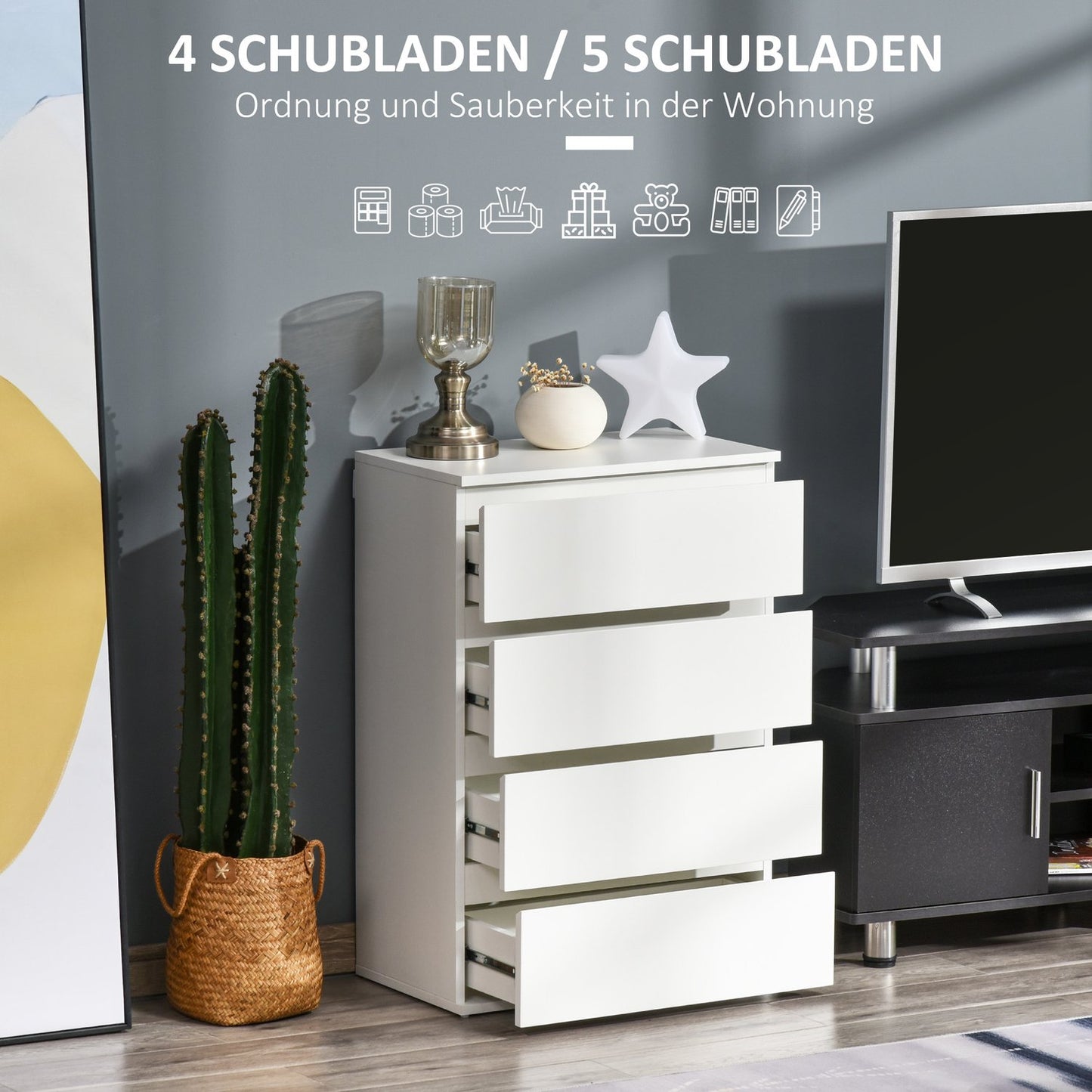 White dresser - Sideboard with 4 drawers with anti-tip