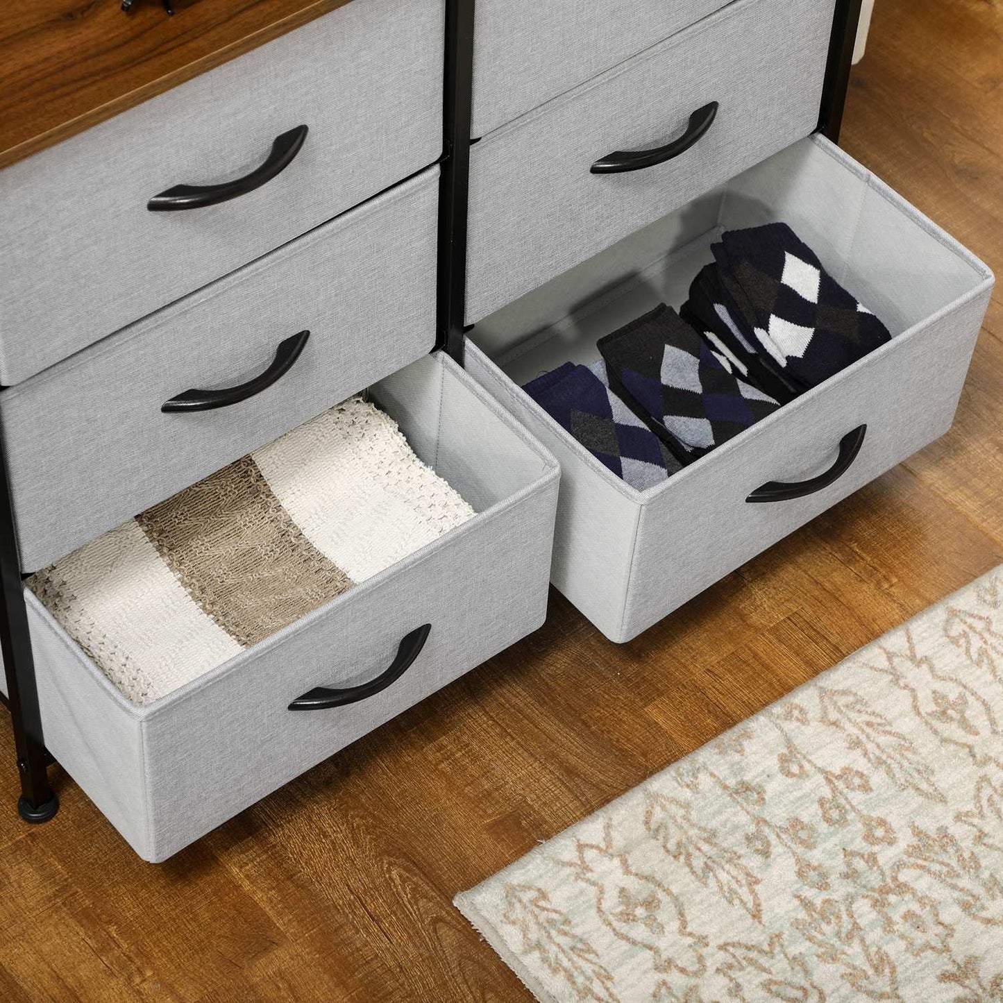 Gray fabric box with 6 drawers - multifunctional storage cabinet