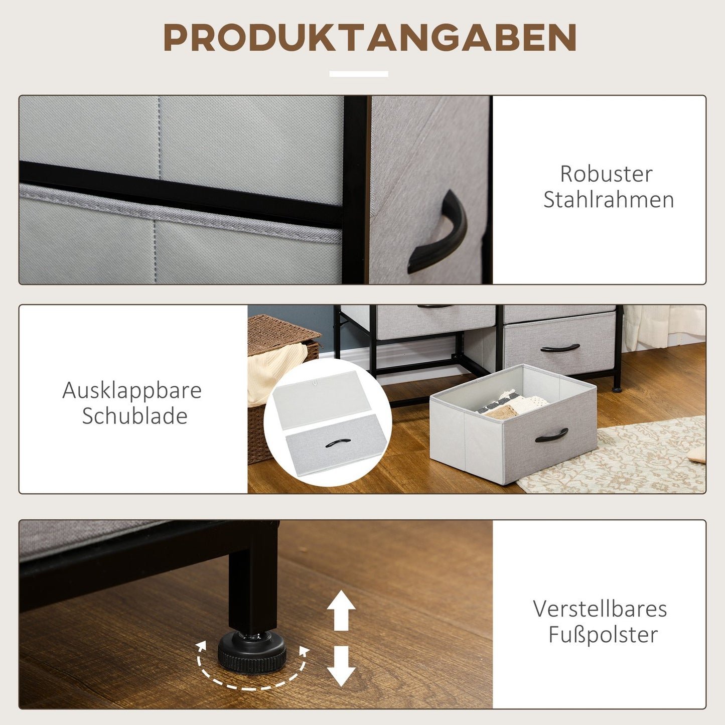 Gray fabric box with 6 drawers - multifunctional storage cabinet