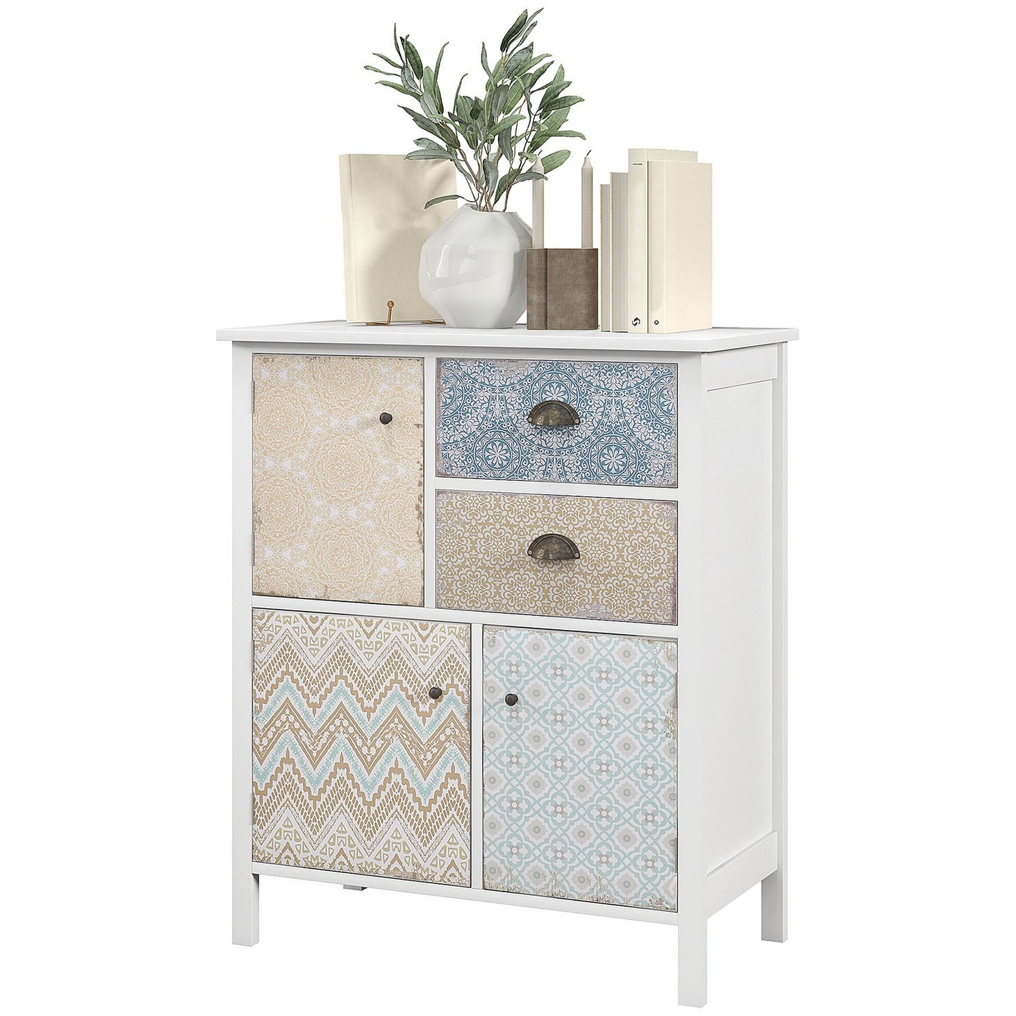 White chest of drawers - 2 drawers, 3 compartments, tilt protection