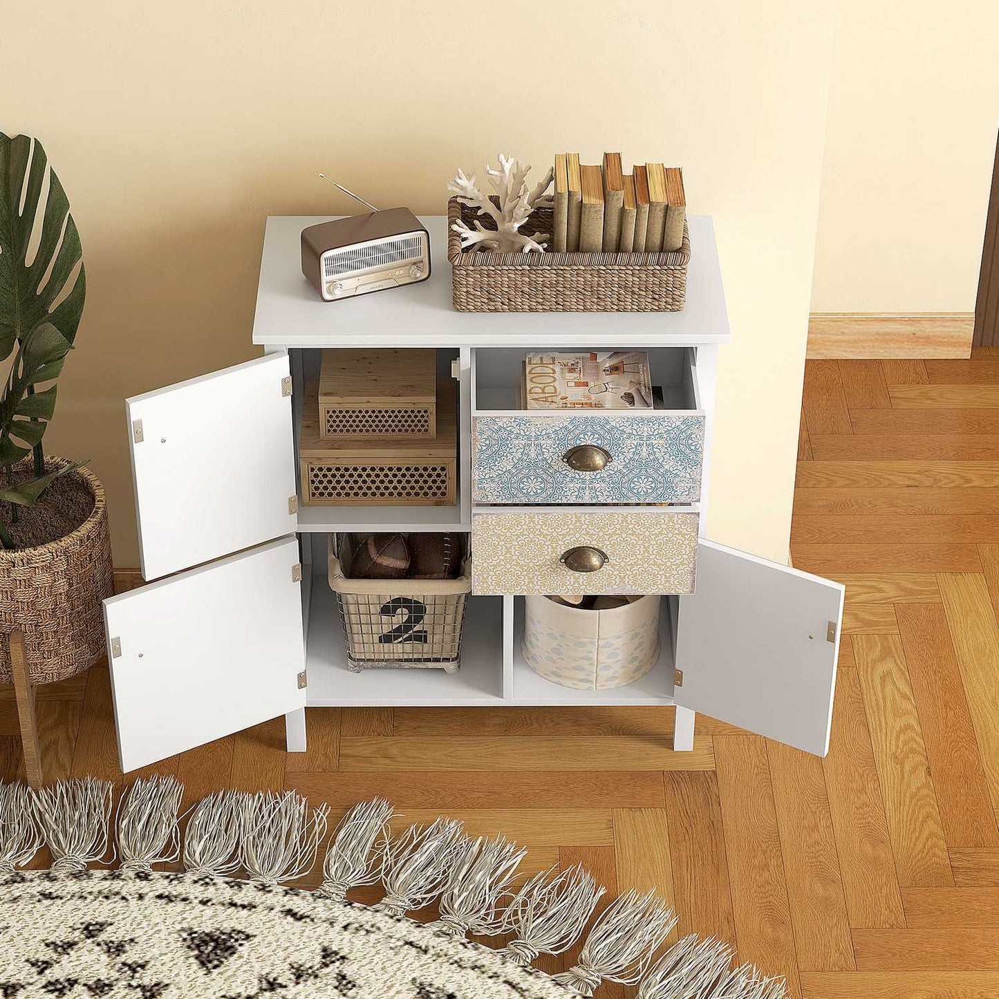 White chest of drawers - 2 drawers, 3 compartments, tilt protection