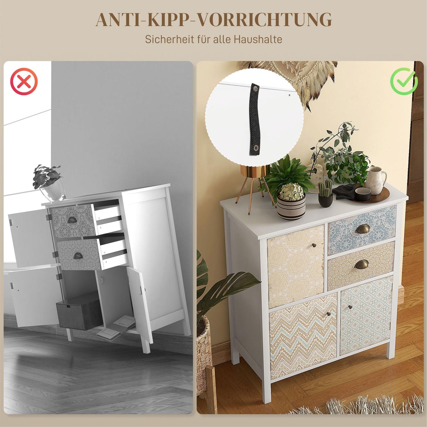 White chest of drawers - 2 drawers, 3 compartments, tilt protection