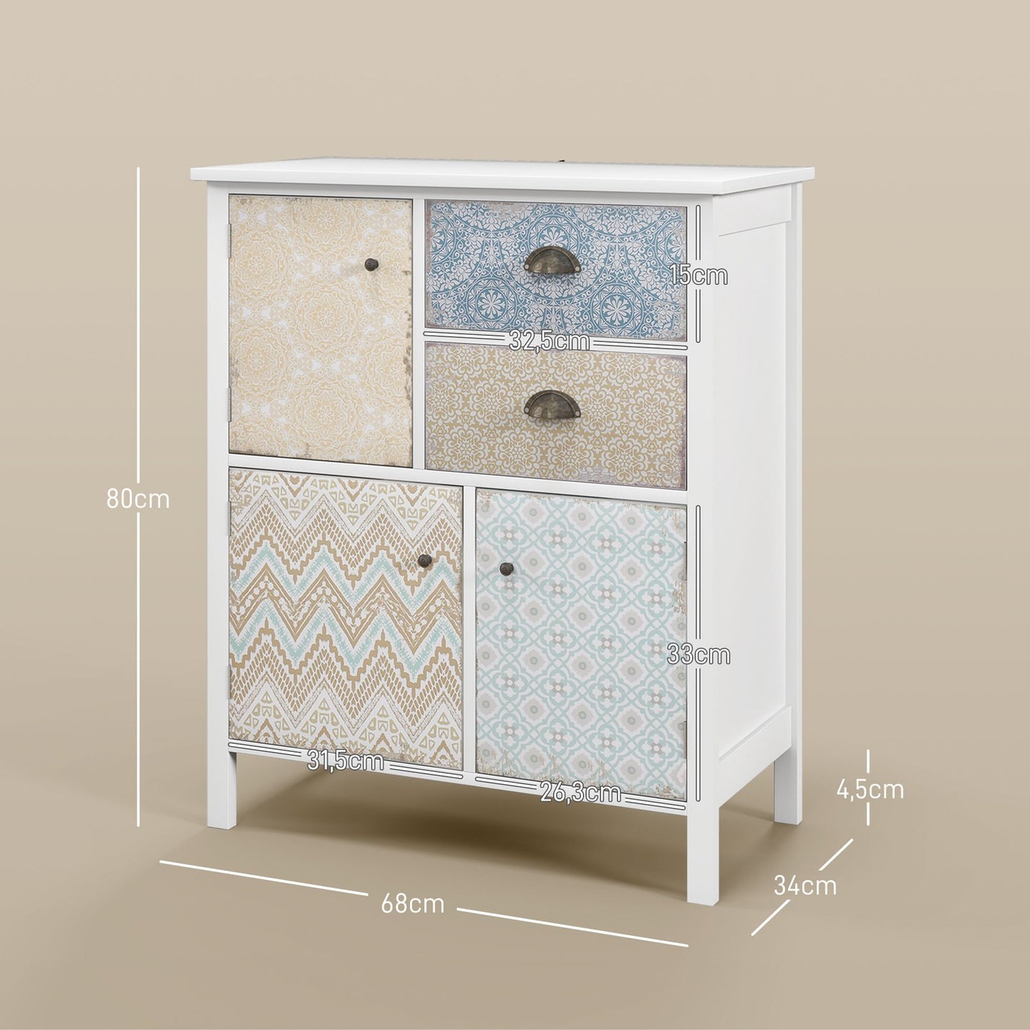 White chest of drawers - 2 drawers, 3 compartments, tilt protection