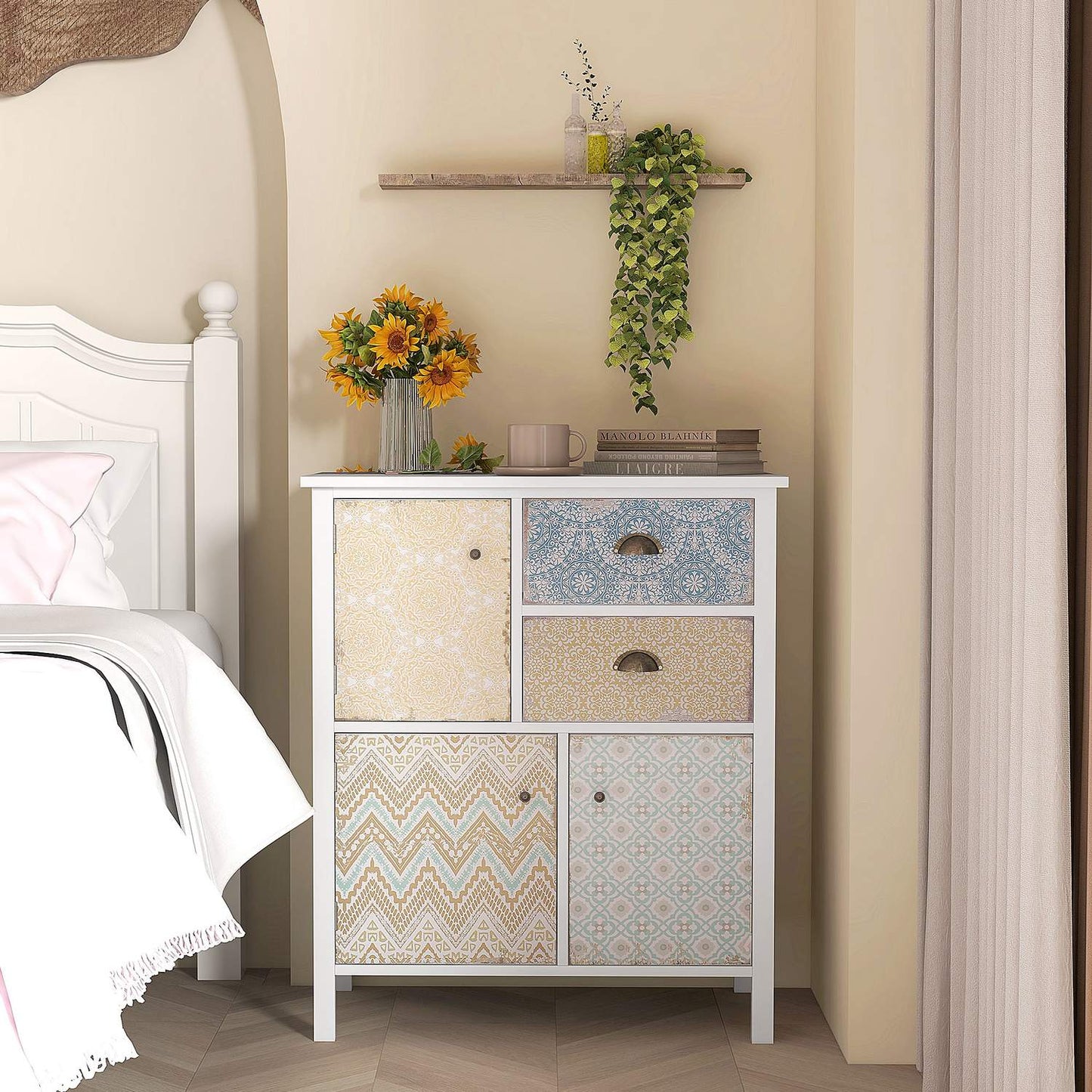 White chest of drawers - 2 drawers, 3 compartments, tilt protection