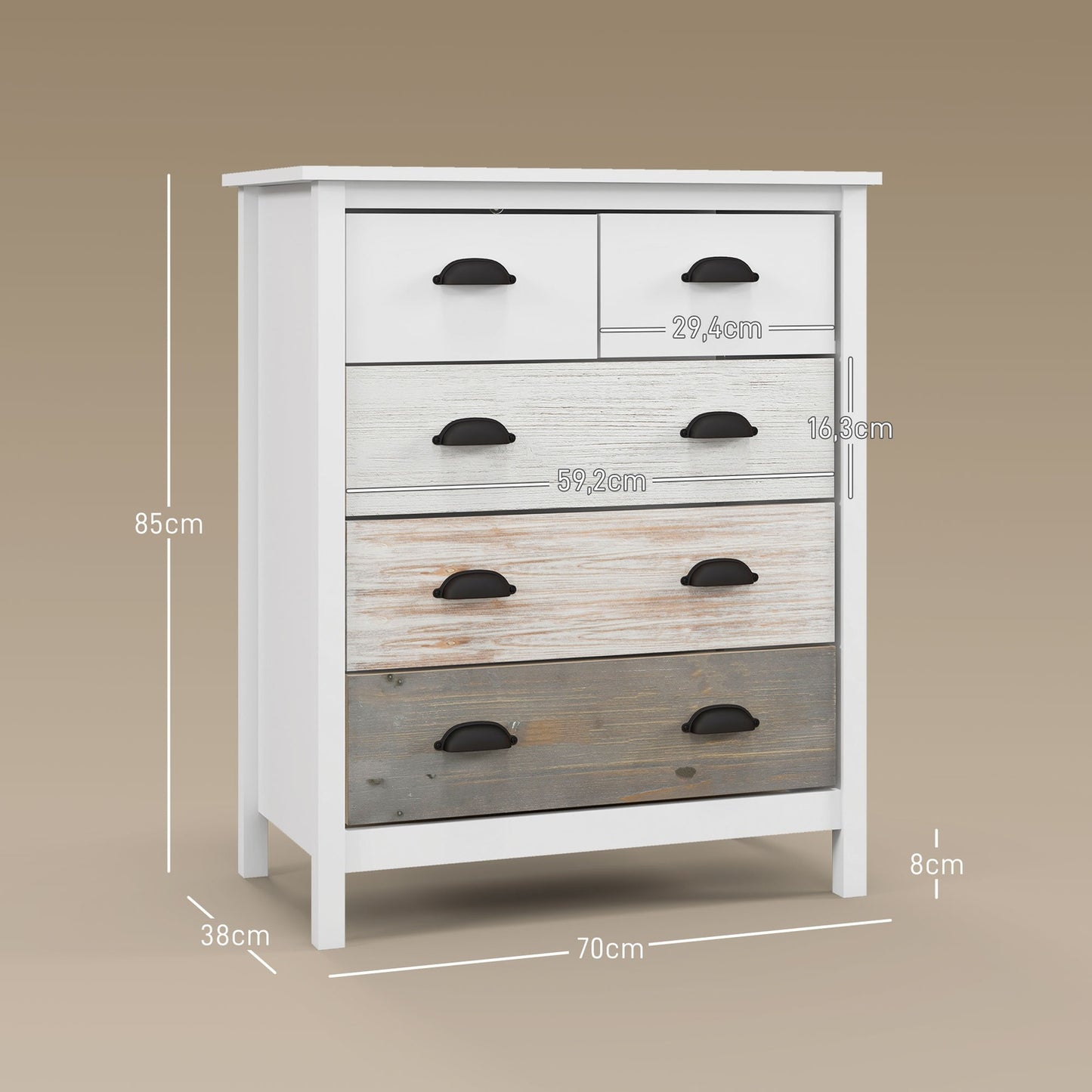White 5-drawer chest of drawers - Bedroom & Living room storage