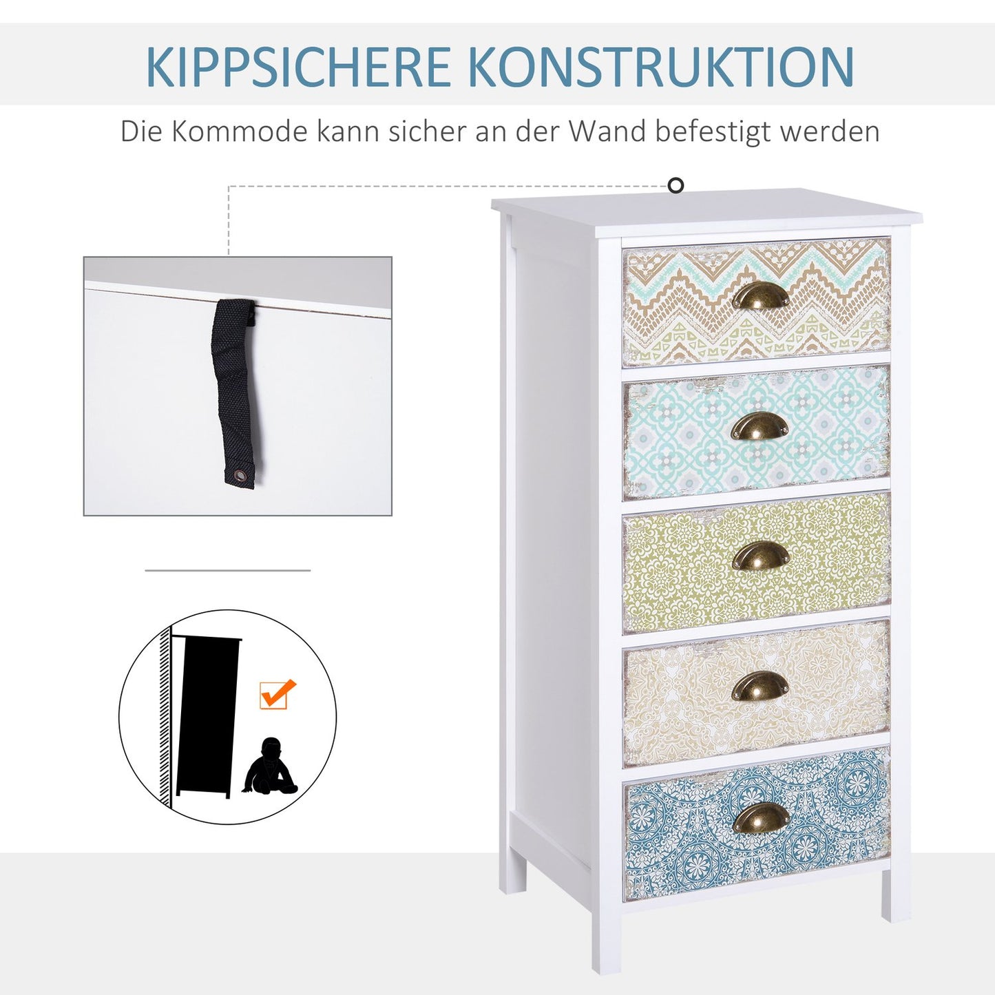 Chest of 5 spacious drawers, tilt protection