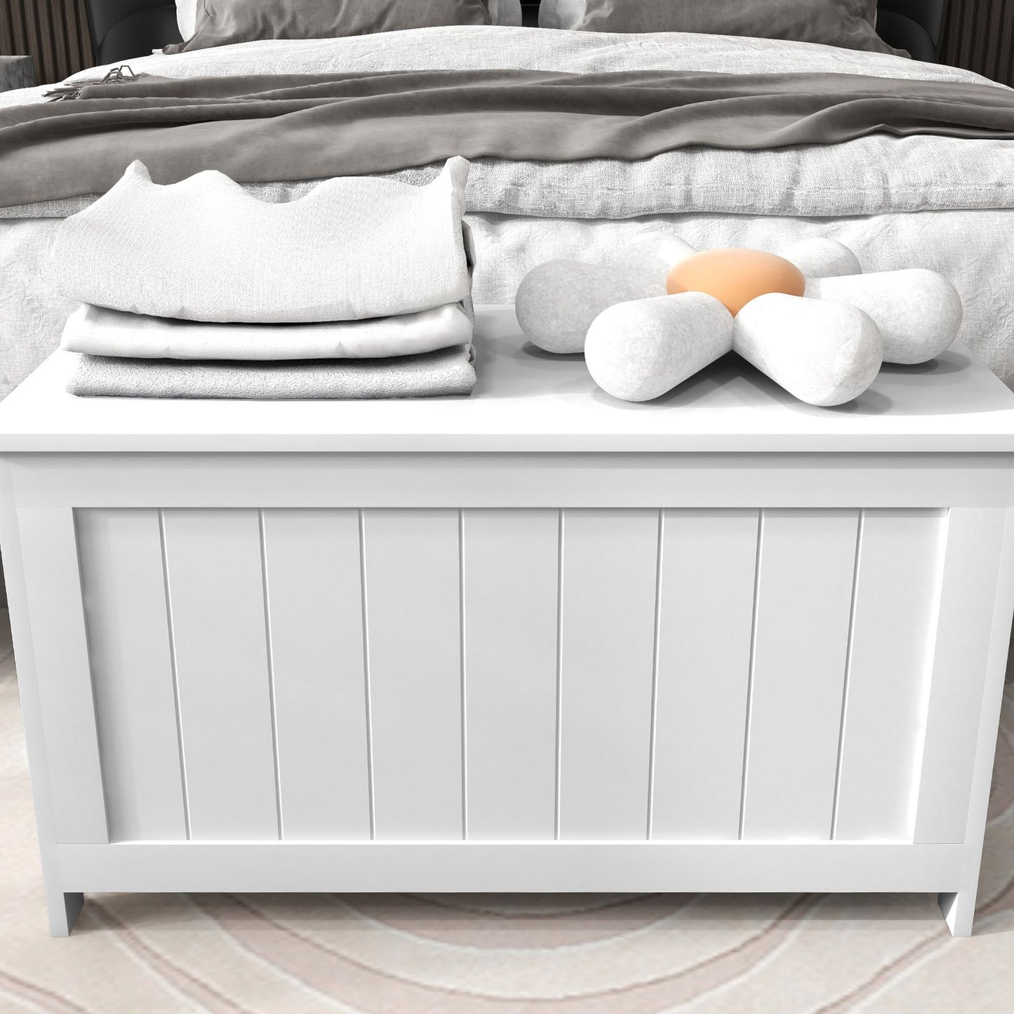 White storage box with lid and handle - 81x40x46 cm