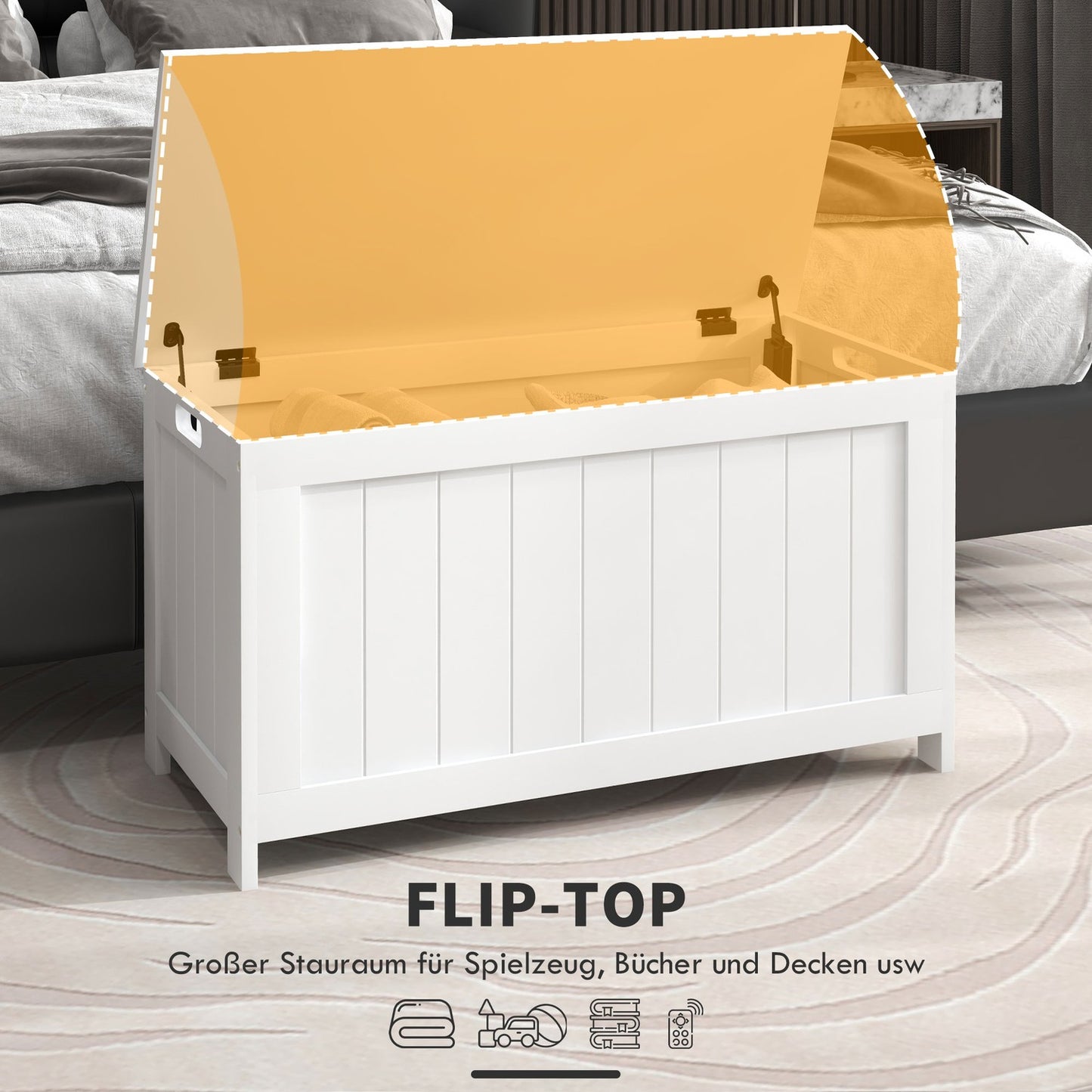 White storage box with lid and handle - 81x40x46 cm