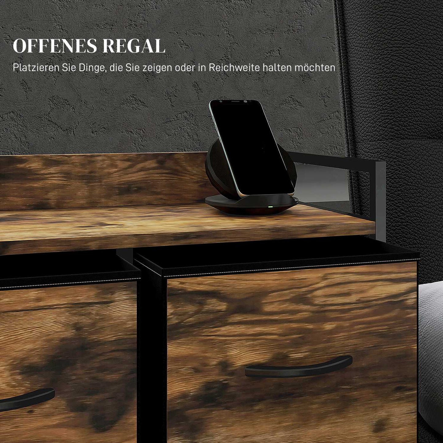 Rustic Brown Fabric Chest of 5 Drawers - Industrial Storage