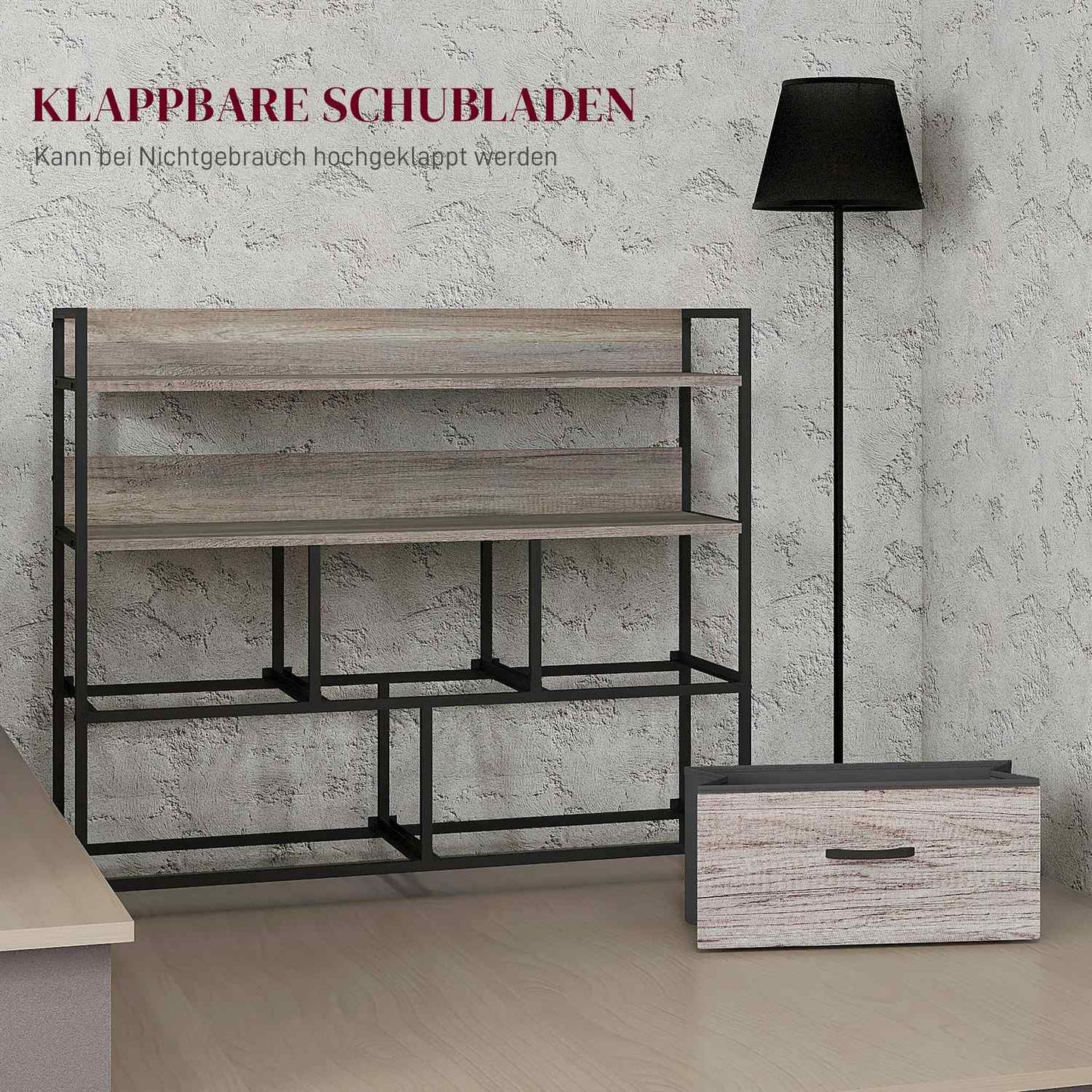 Fabric storage cabinet with 5 drawers and 2 shelves, grey