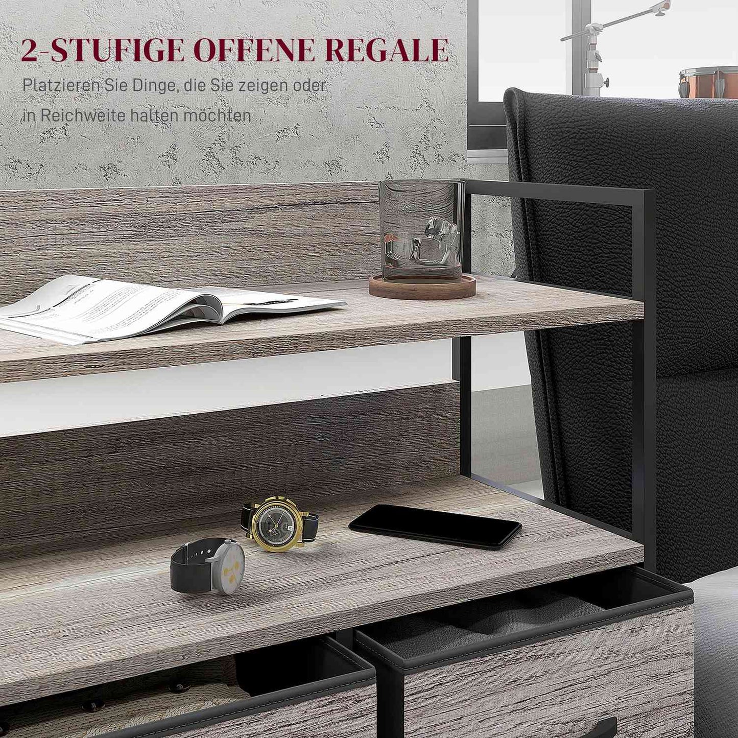 Fabric storage cabinet with 5 drawers and 2 shelves, grey