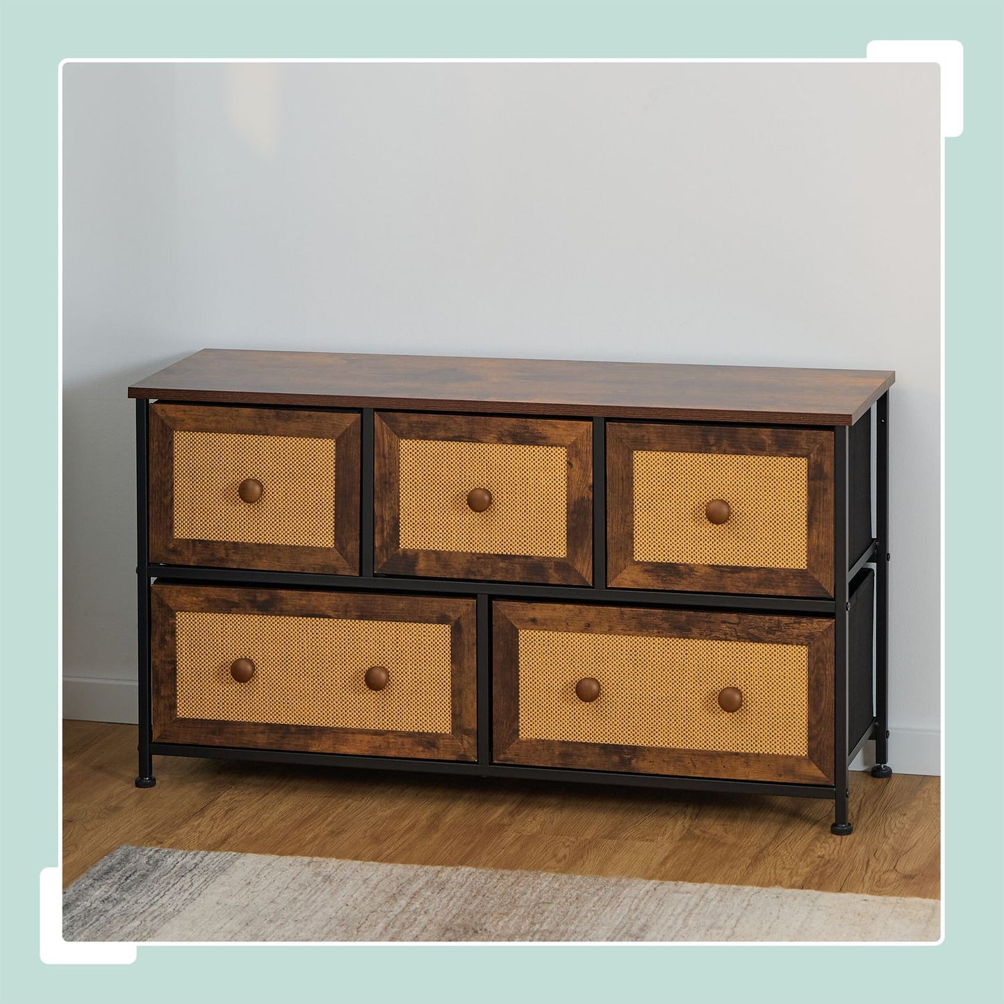 Chest of 5 drawers in rattan look