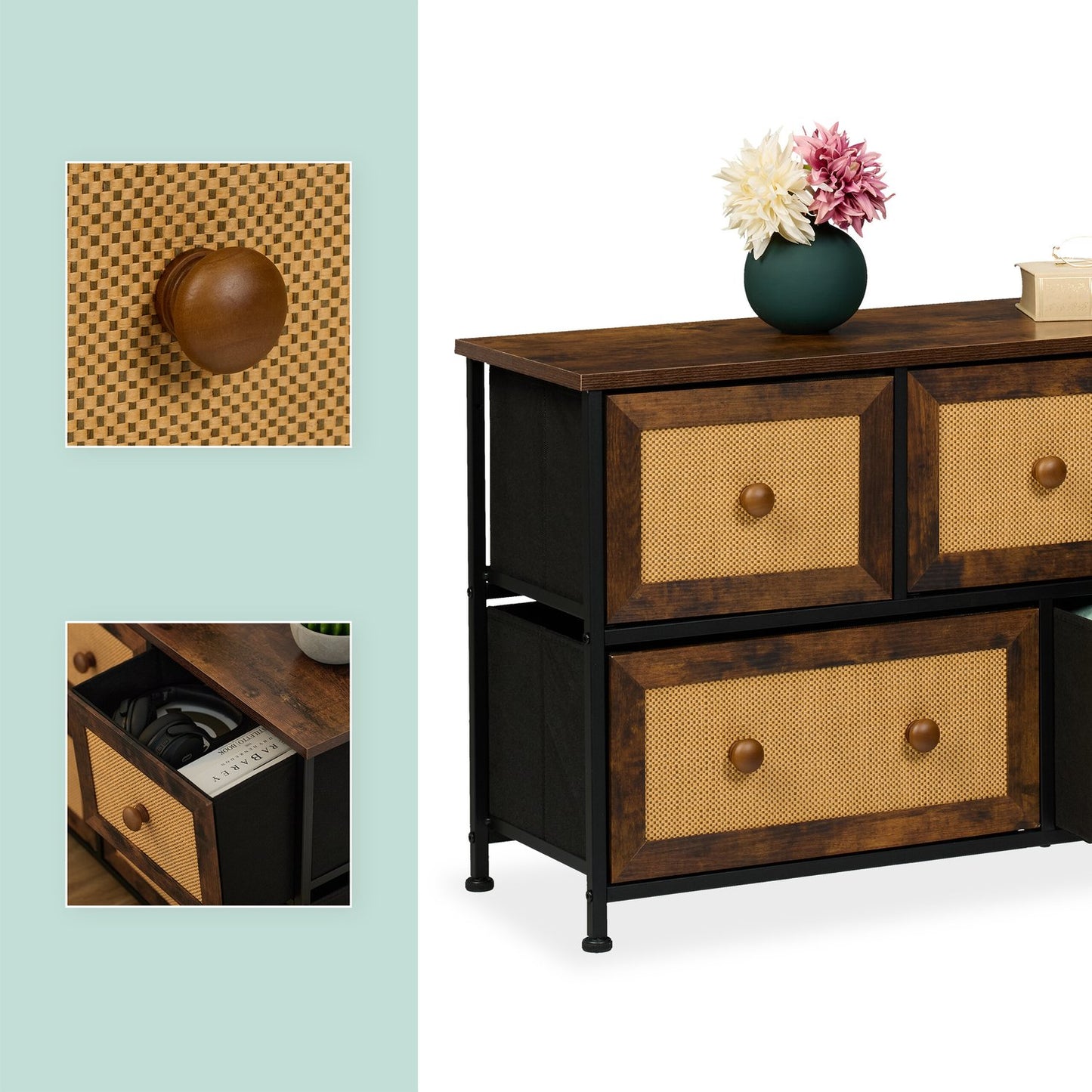 Chest of 5 drawers in rattan look