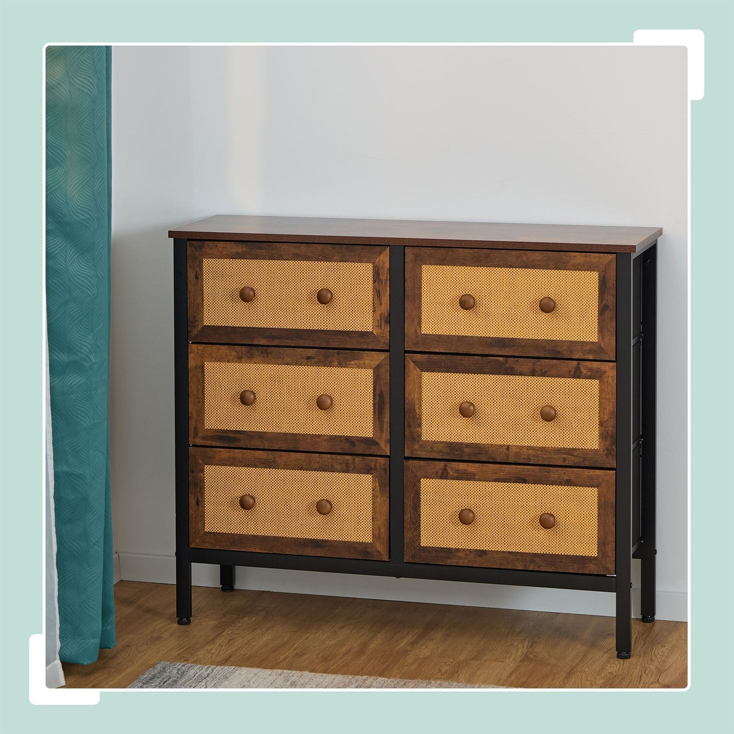 Chest of 6 drawers in rattan style