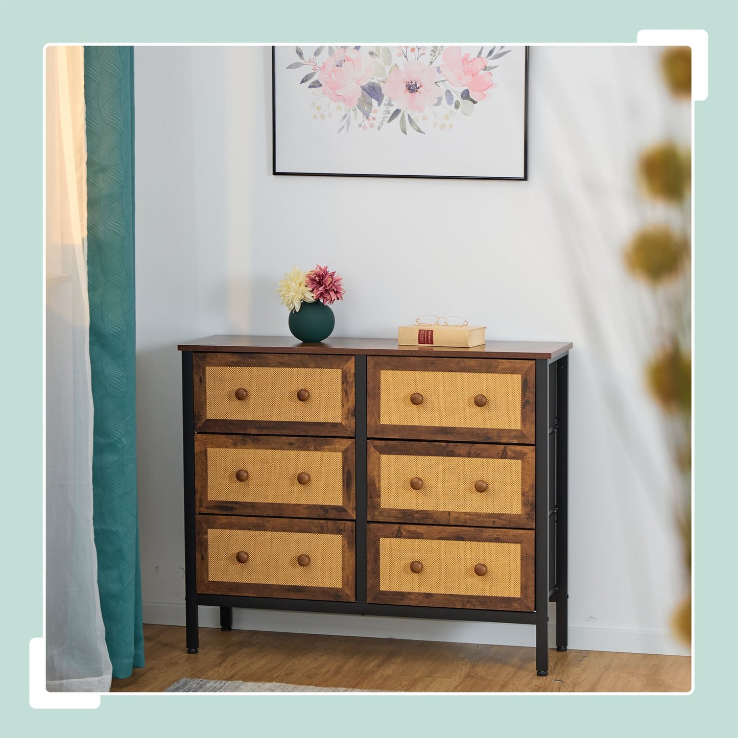 Chest of 6 drawers in rattan style