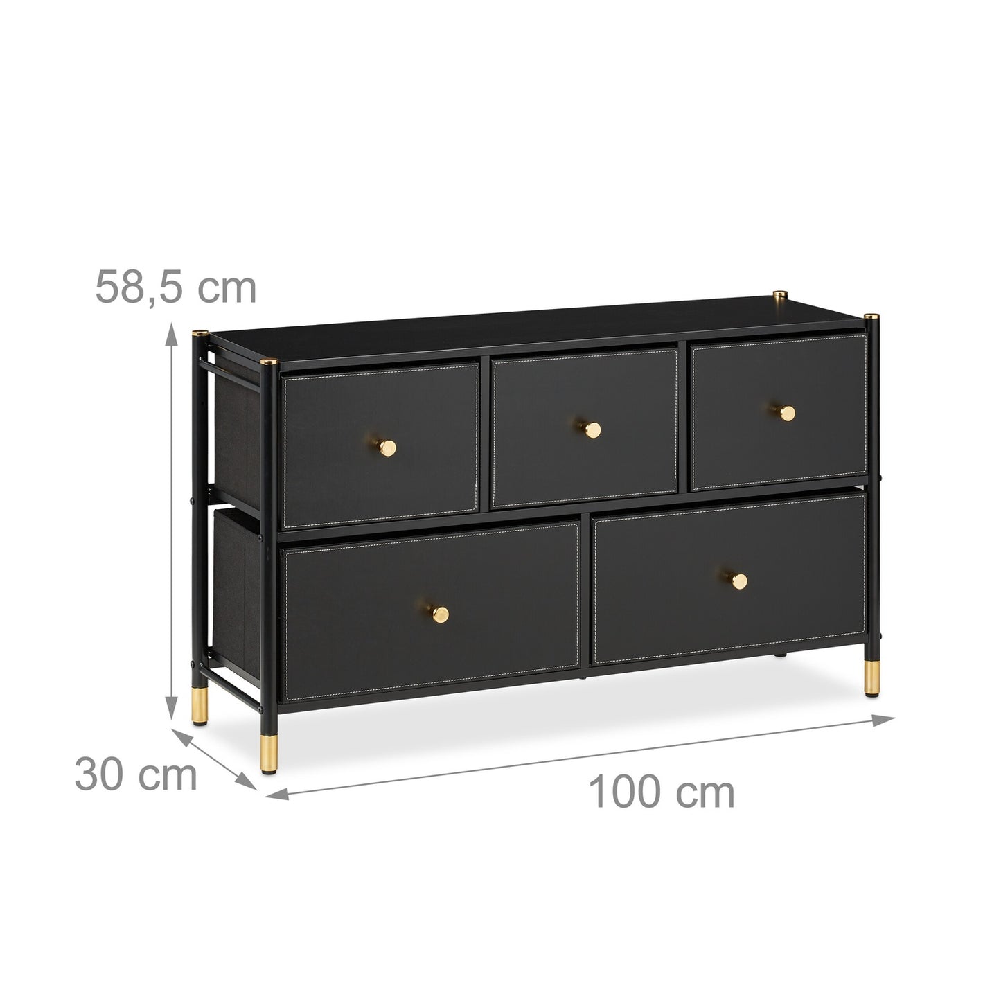 Chest of Drawers, 5 Compartments, Black and Gold