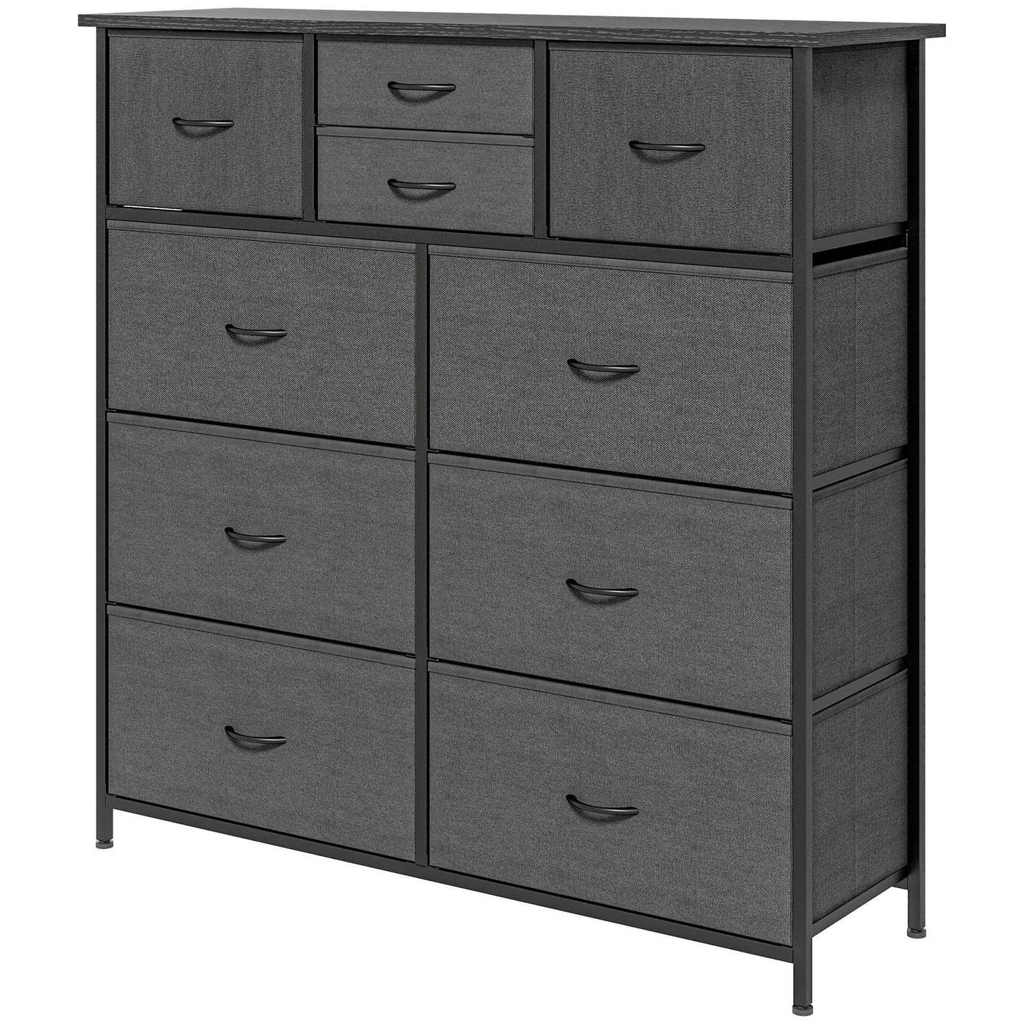 Chest of drawers, 10 fabric drawers, black steel frame