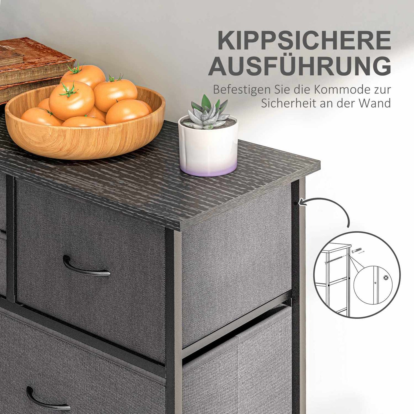 Chest of drawers, 10 fabric drawers, black steel frame