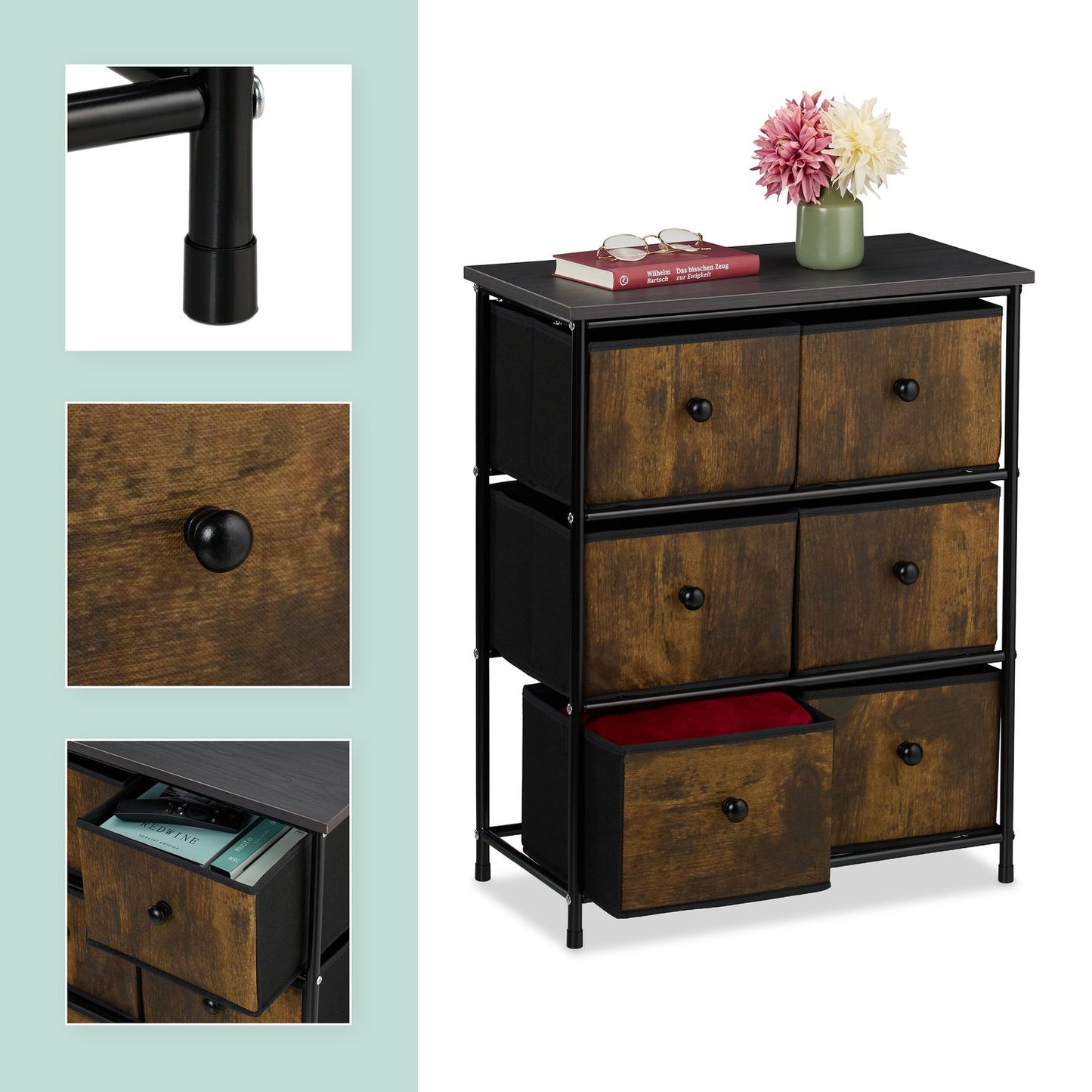 Chest of Drawers with 6 Fabric Compartments