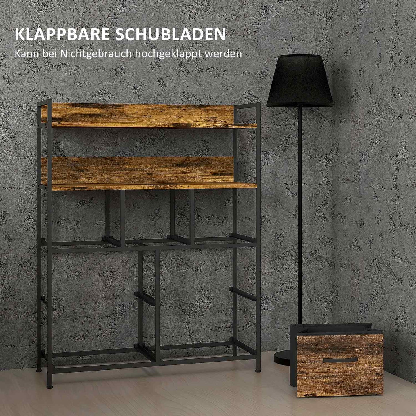 Rustic brown fabric box - 7 drawers, 2 shelves