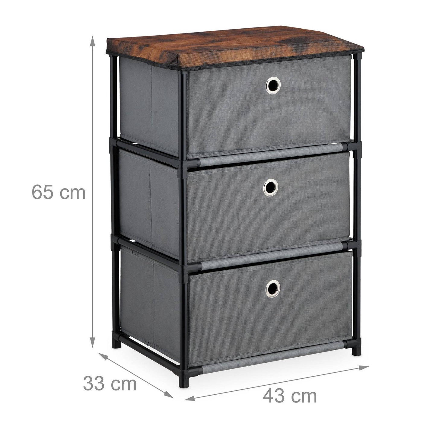 Chest of drawers in wooden design with fabric drawers