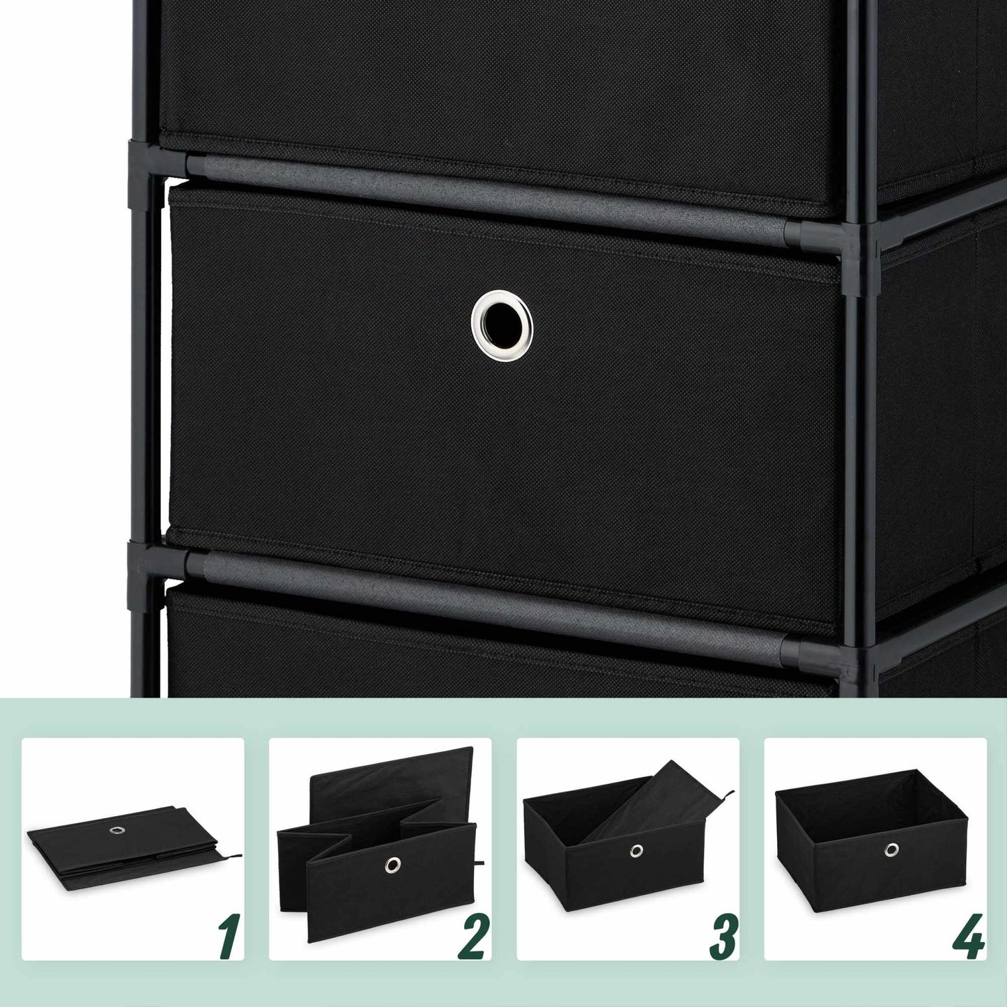 Chest of drawers in wooden design with fabric drawers