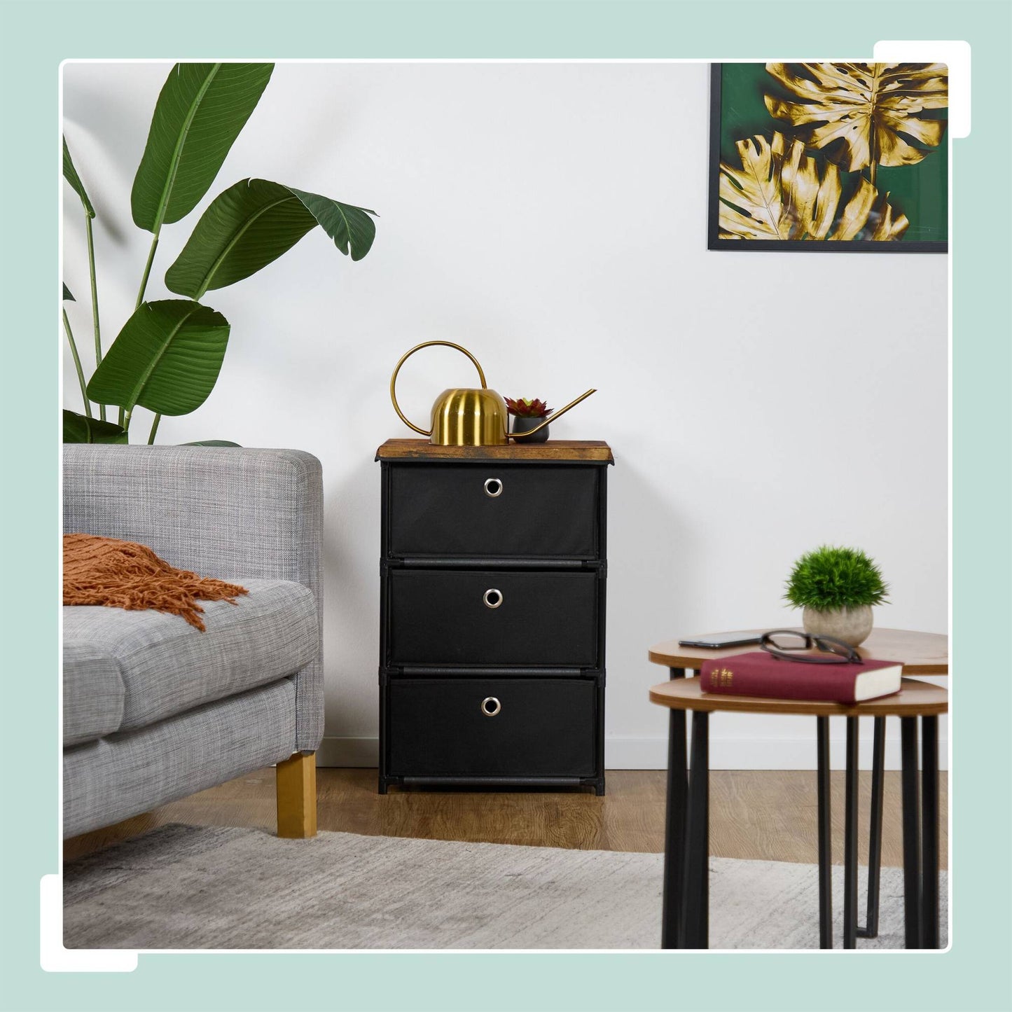 Chest of drawers in wooden design with fabric drawers