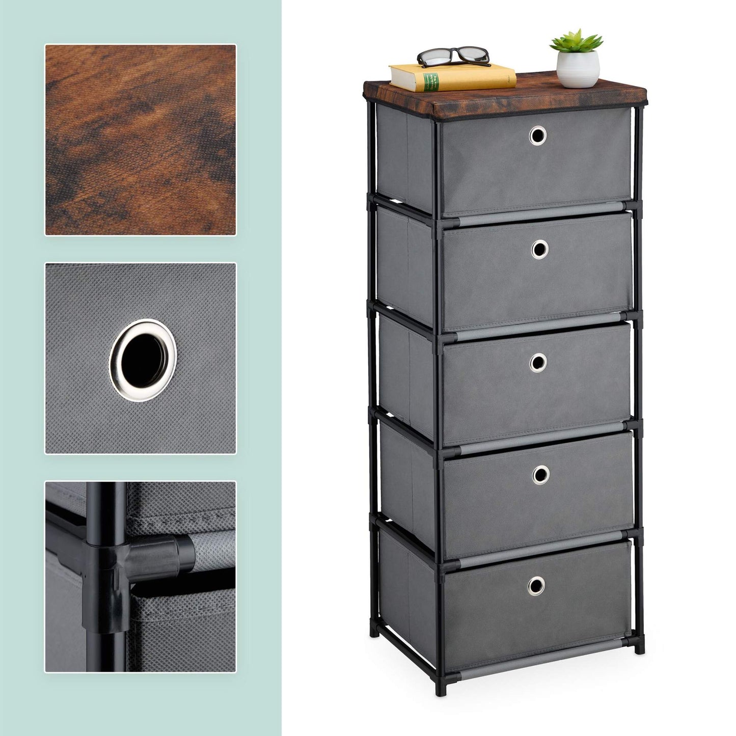 Chest of drawers in wooden design with fabric drawers