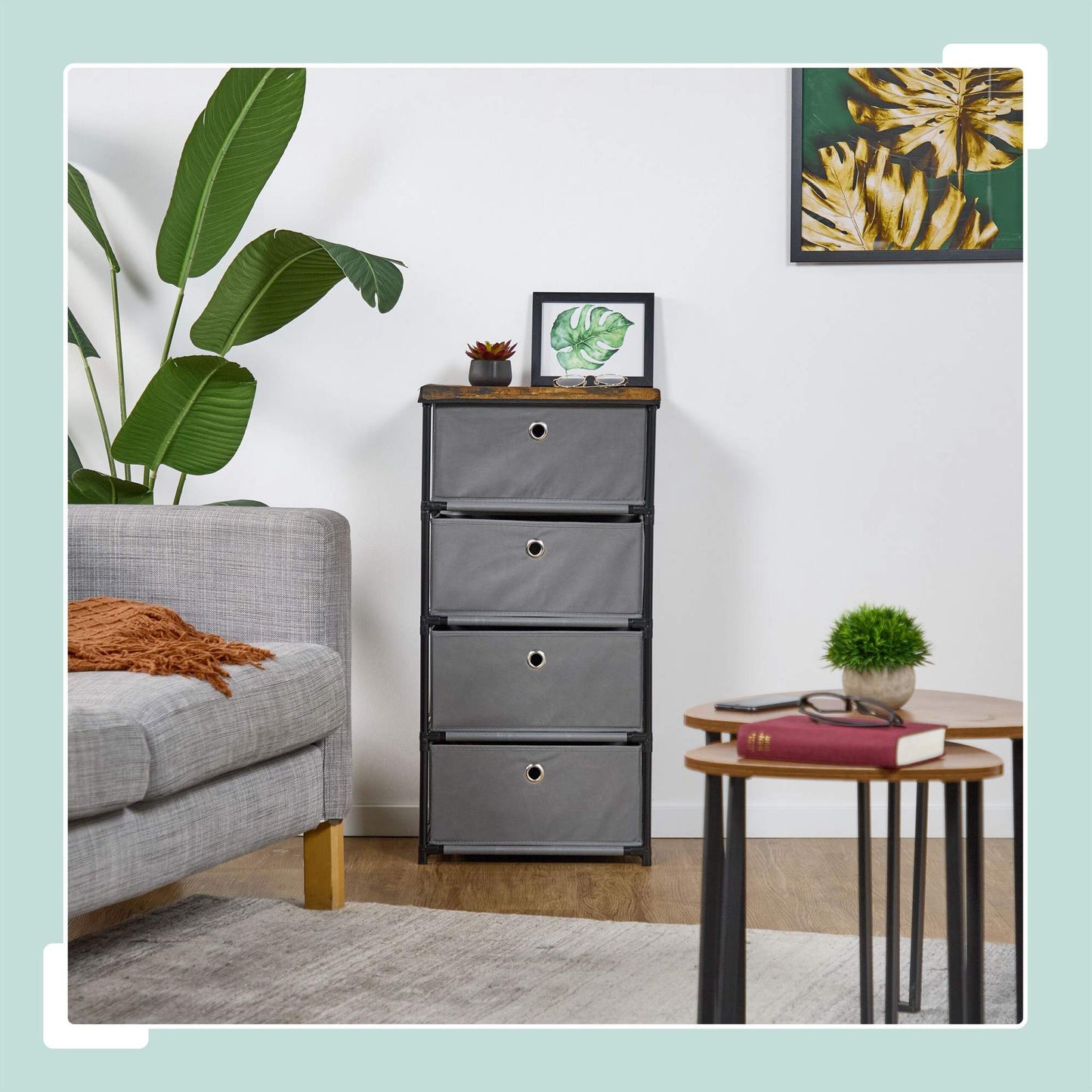 Chest of drawers in wooden design with fabric drawers