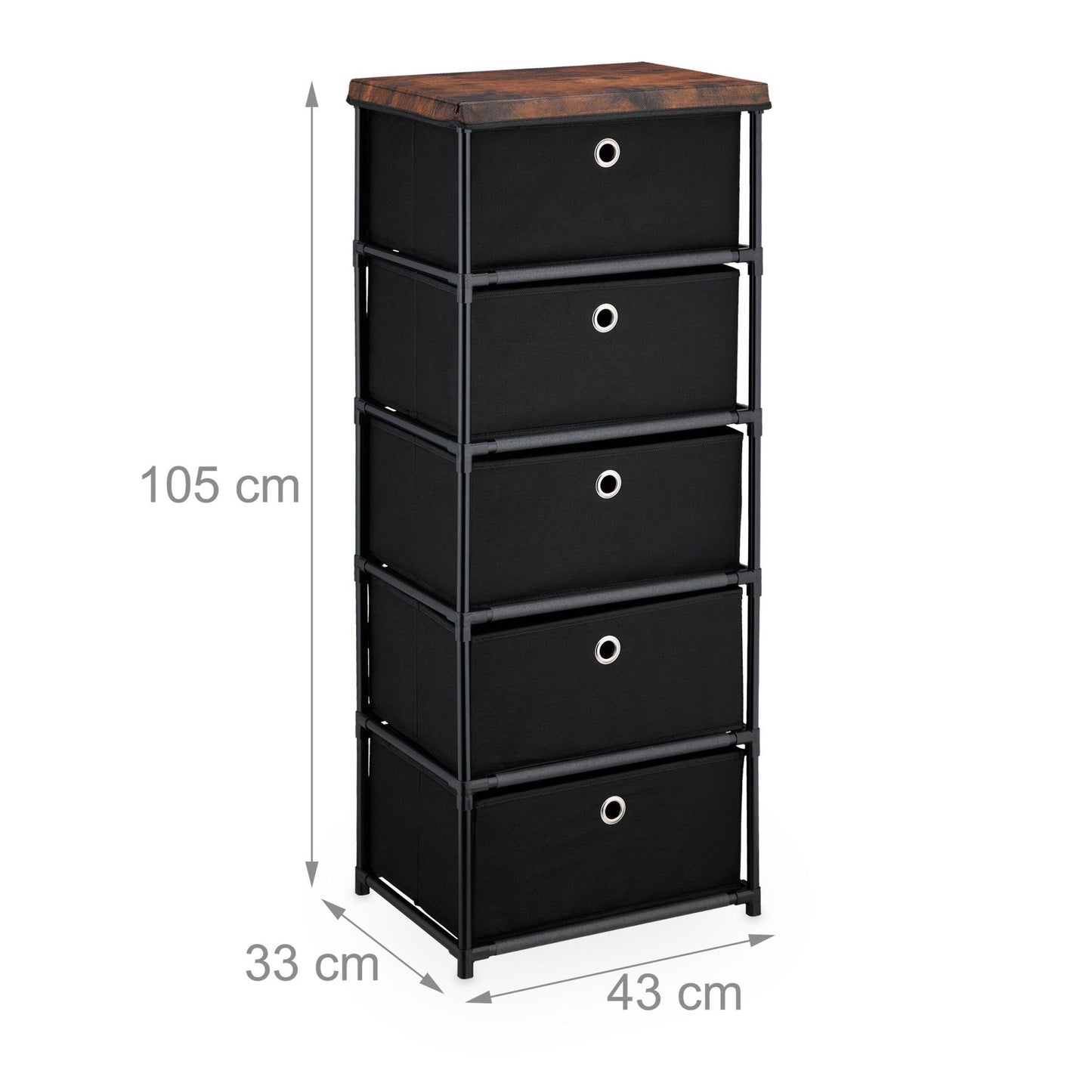 Chest of drawers in wooden design with fabric drawers