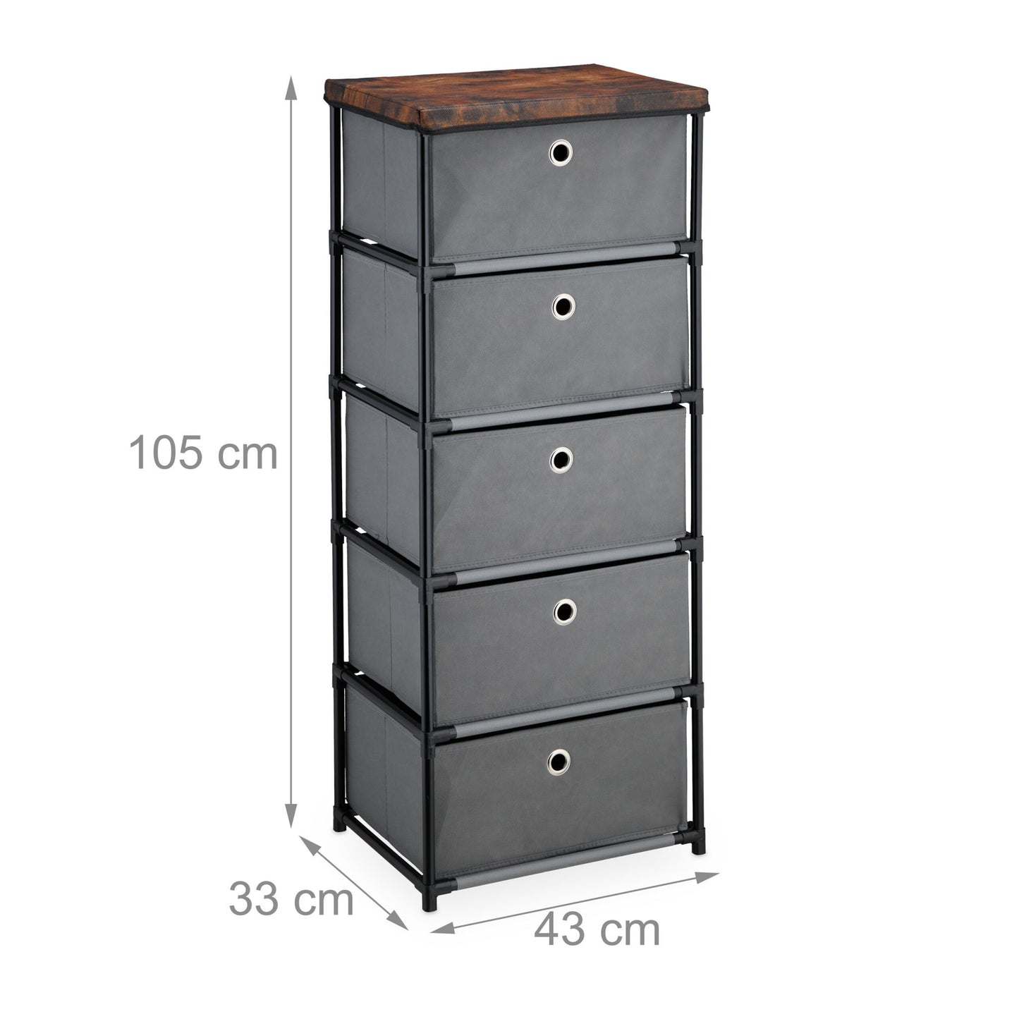 Chest of drawers in wooden design with fabric drawers