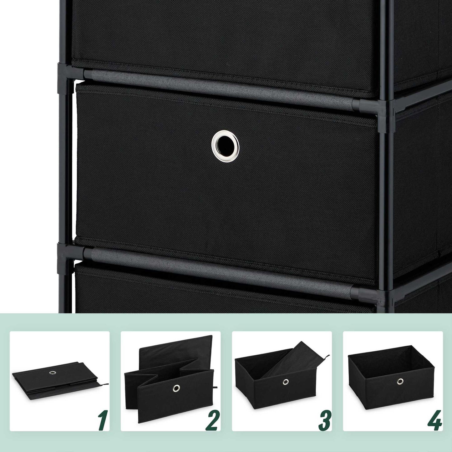 Chest of drawers in wooden design with fabric drawers
