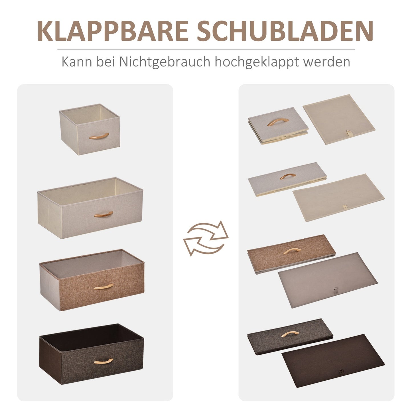 Brown storage cabinet with 5 foldable fabric drawers