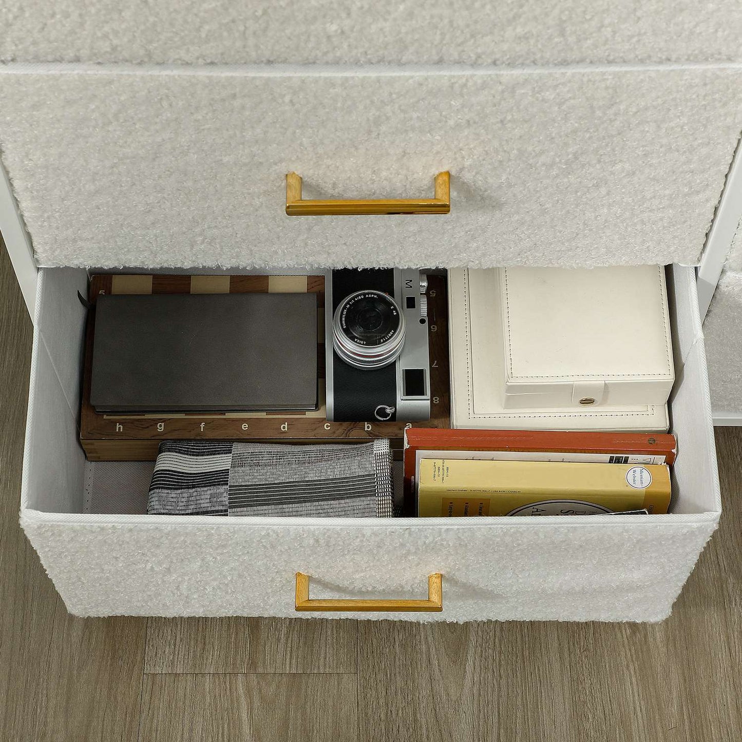 Creamy white fabric chest with 9 drawers - Living room storage