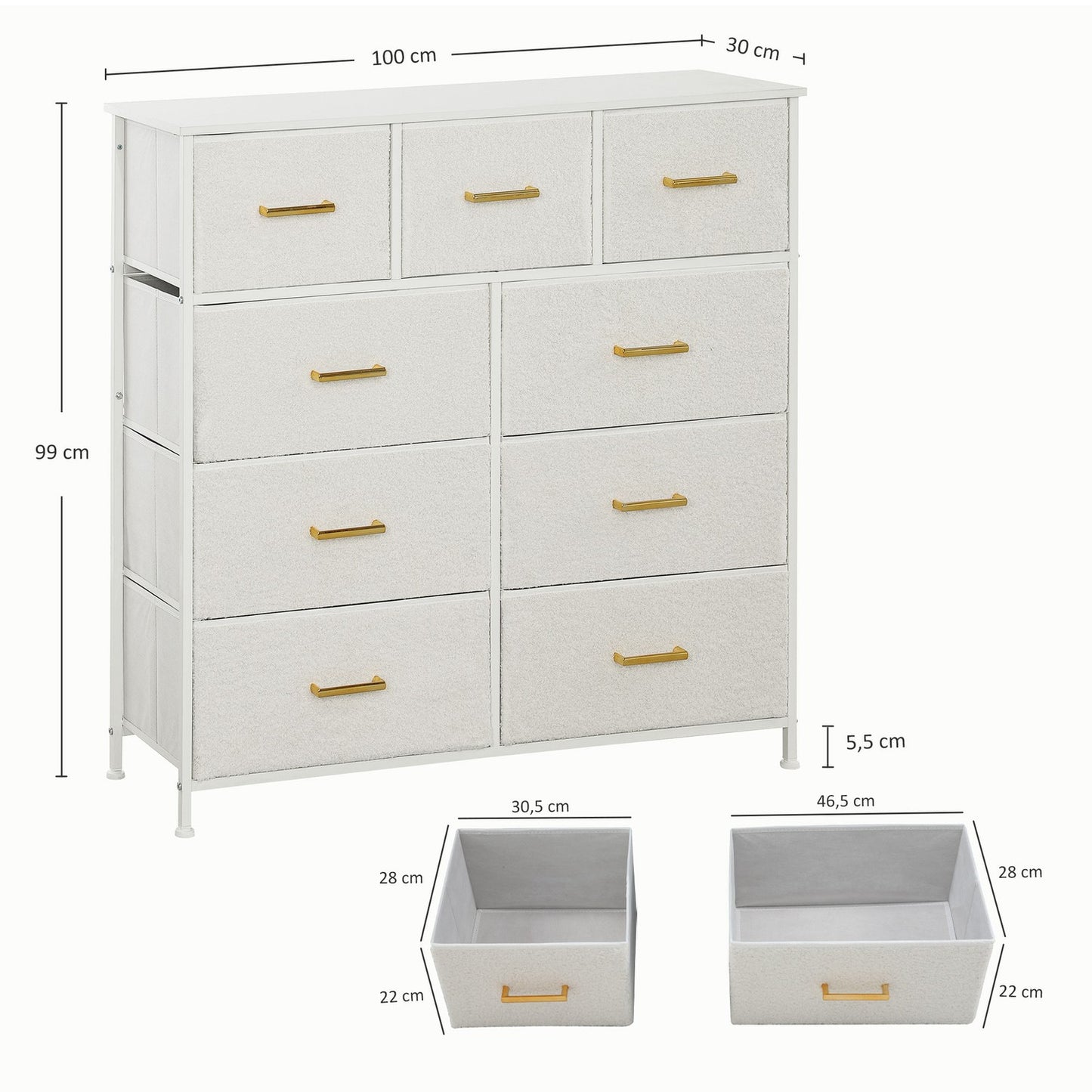 Creamy white fabric chest with 9 drawers - Living room storage