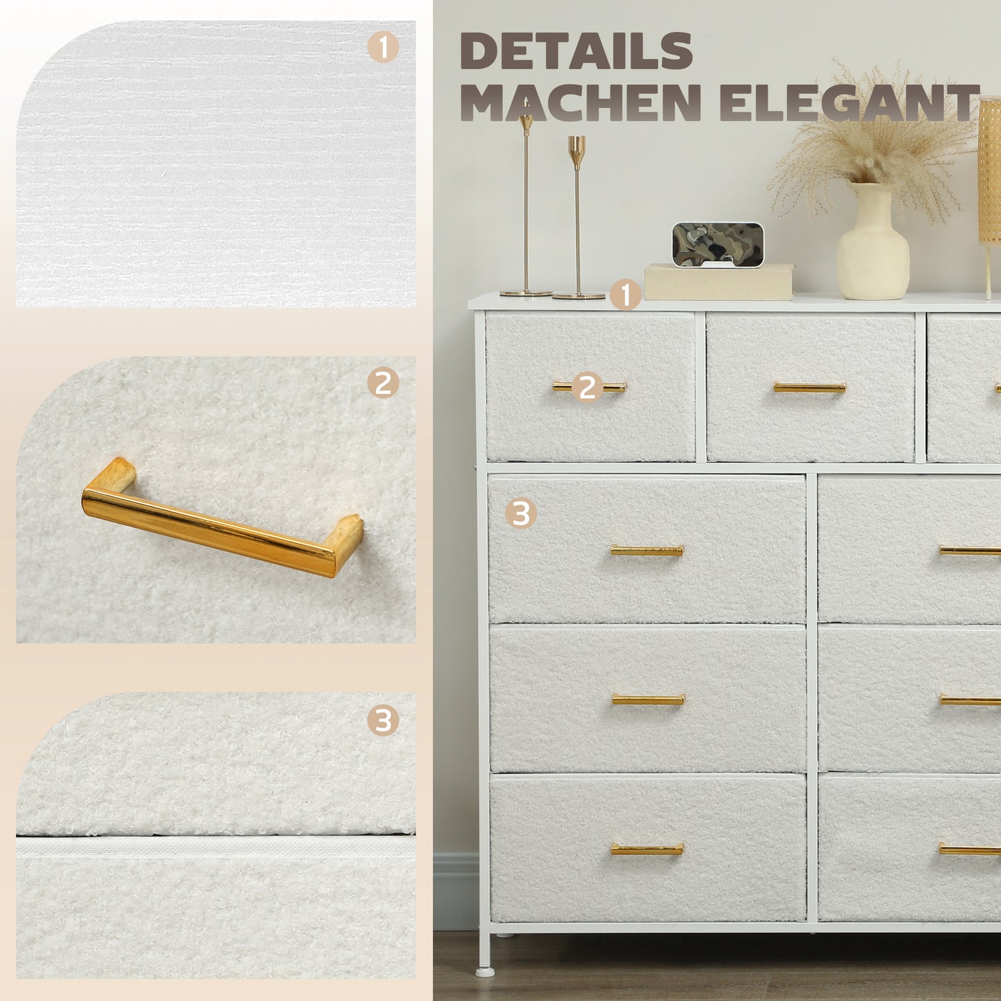 Creamy white fabric chest with 9 drawers - Living room storage