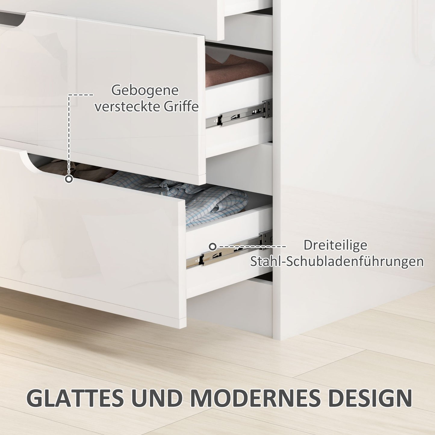 High gloss white dresser with 4 drawers, 60x40x85cm