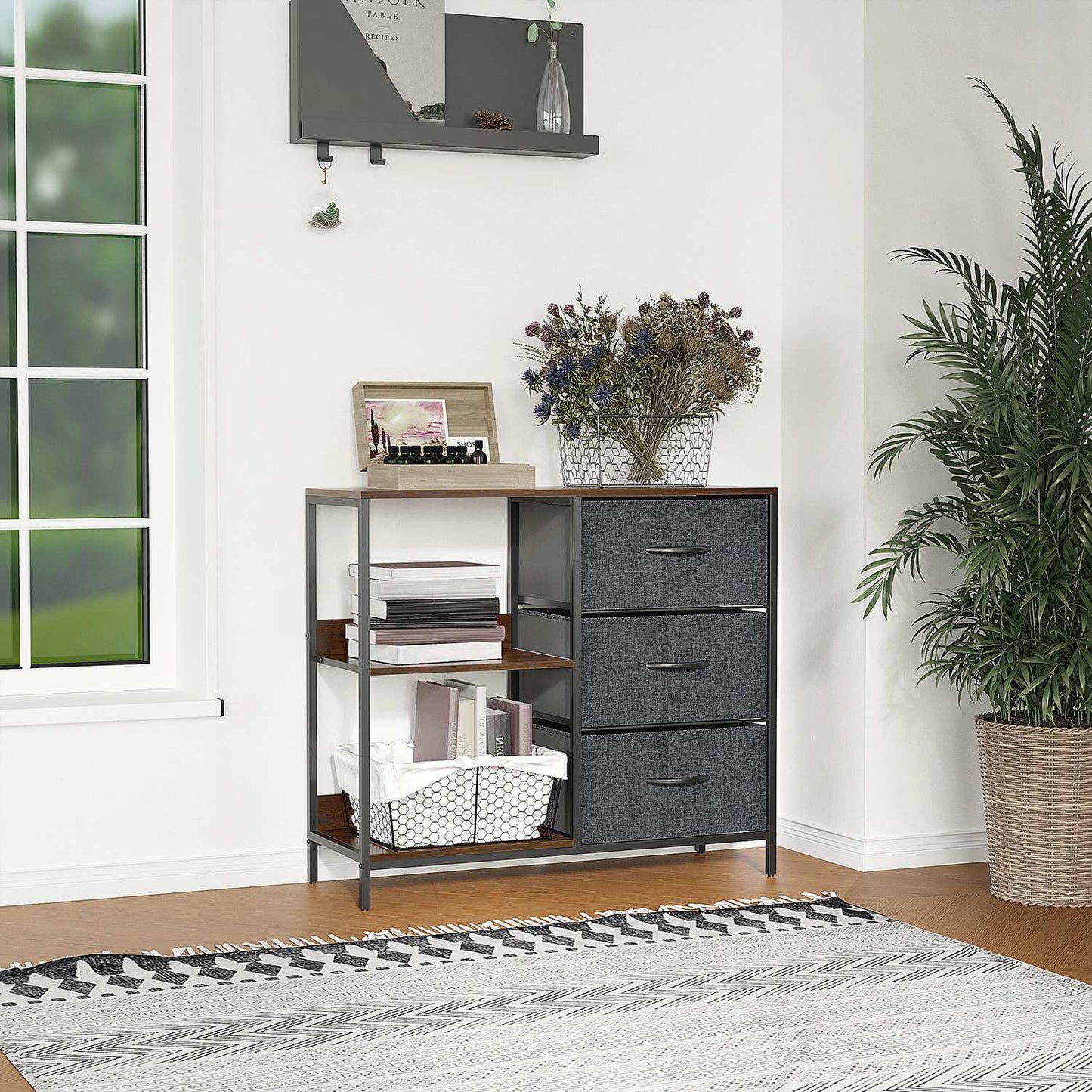 Fabric Drawer Storage Chest - 3 Drawers, Metal Frame, Brown
